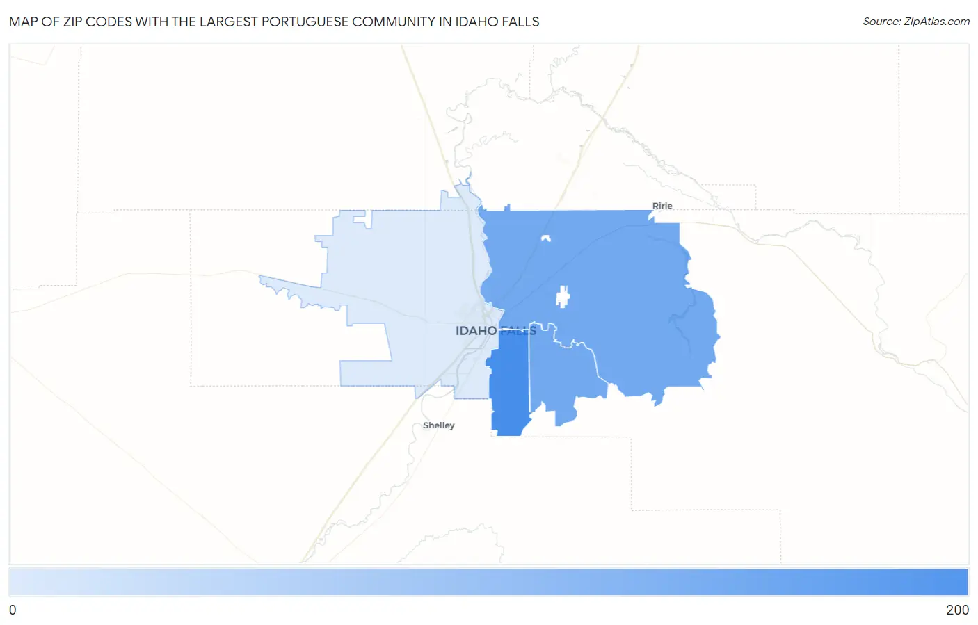 Zip Codes with the Largest Portuguese Community in Idaho Falls Map