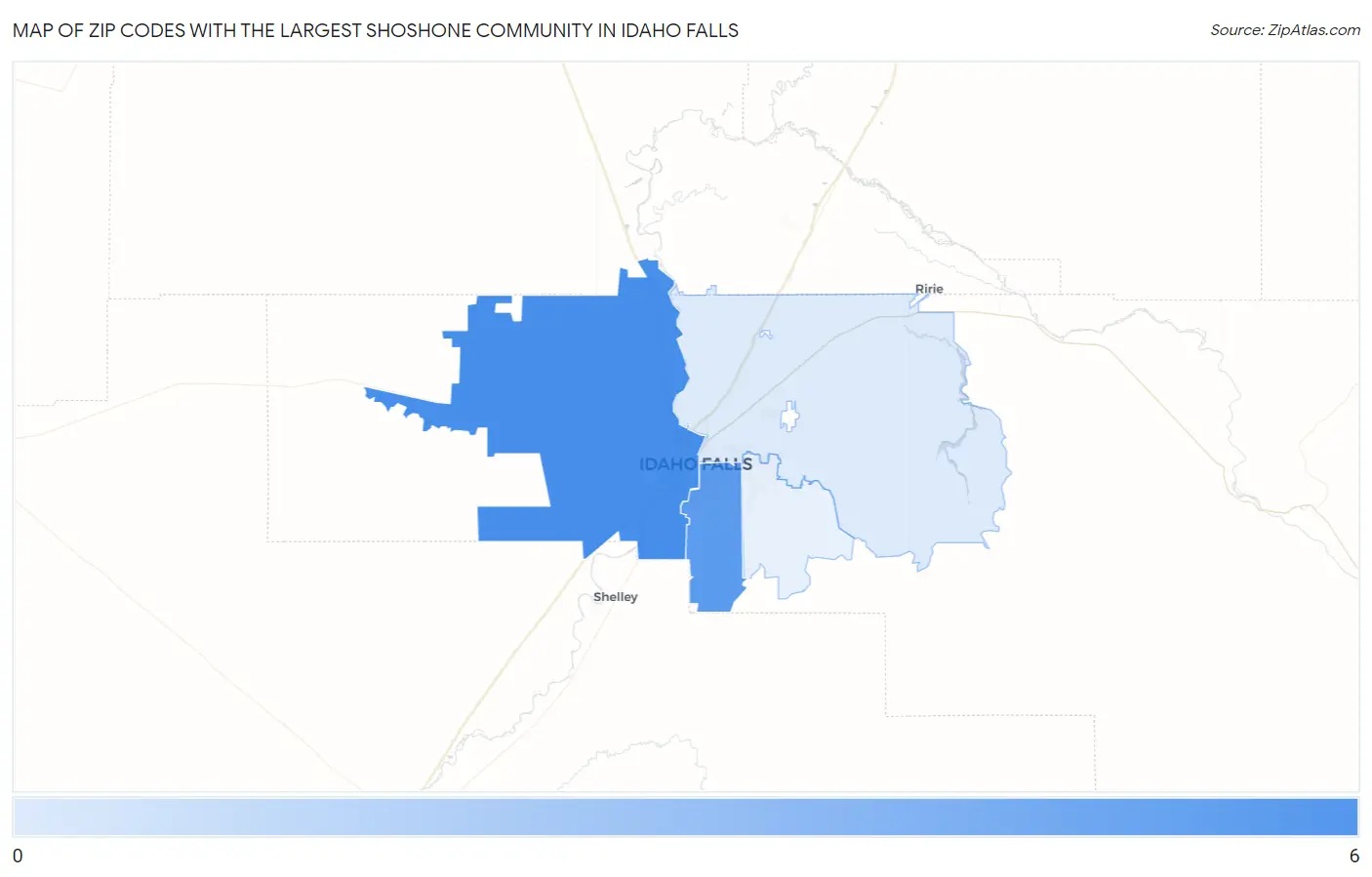 Zip Codes with the Largest Shoshone Community in Idaho Falls Map