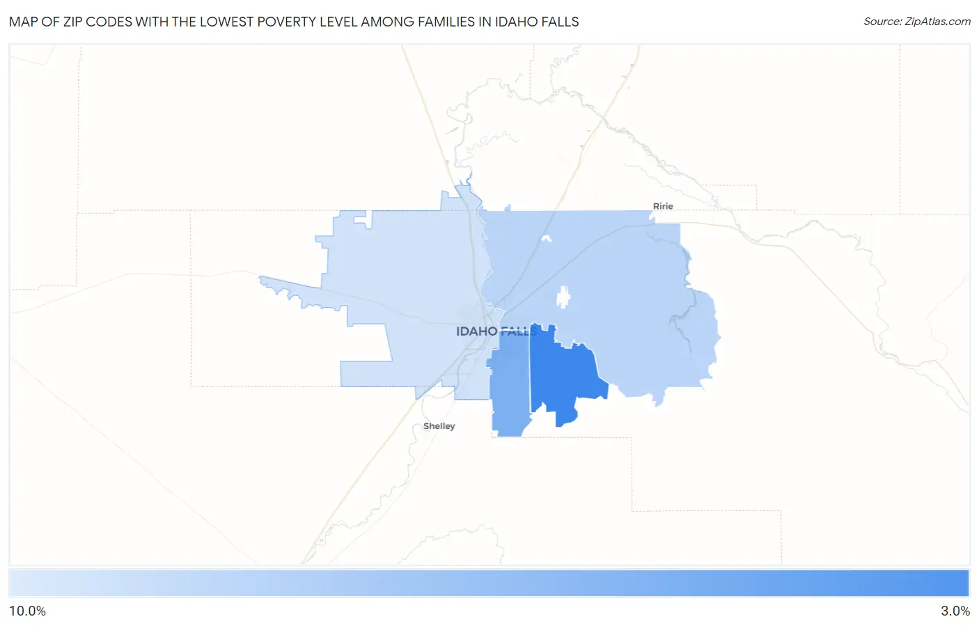 Zip Codes with the Lowest Poverty Level Among Families in Idaho Falls Map
