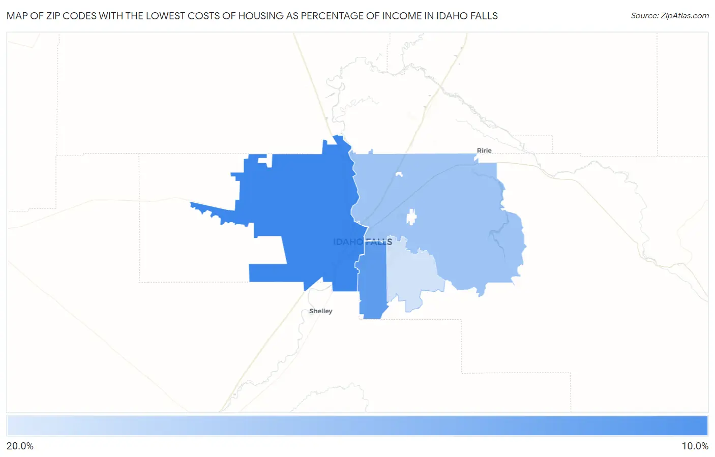 Zip Codes with the Lowest Costs of Housing as Percentage of Income in Idaho Falls Map
