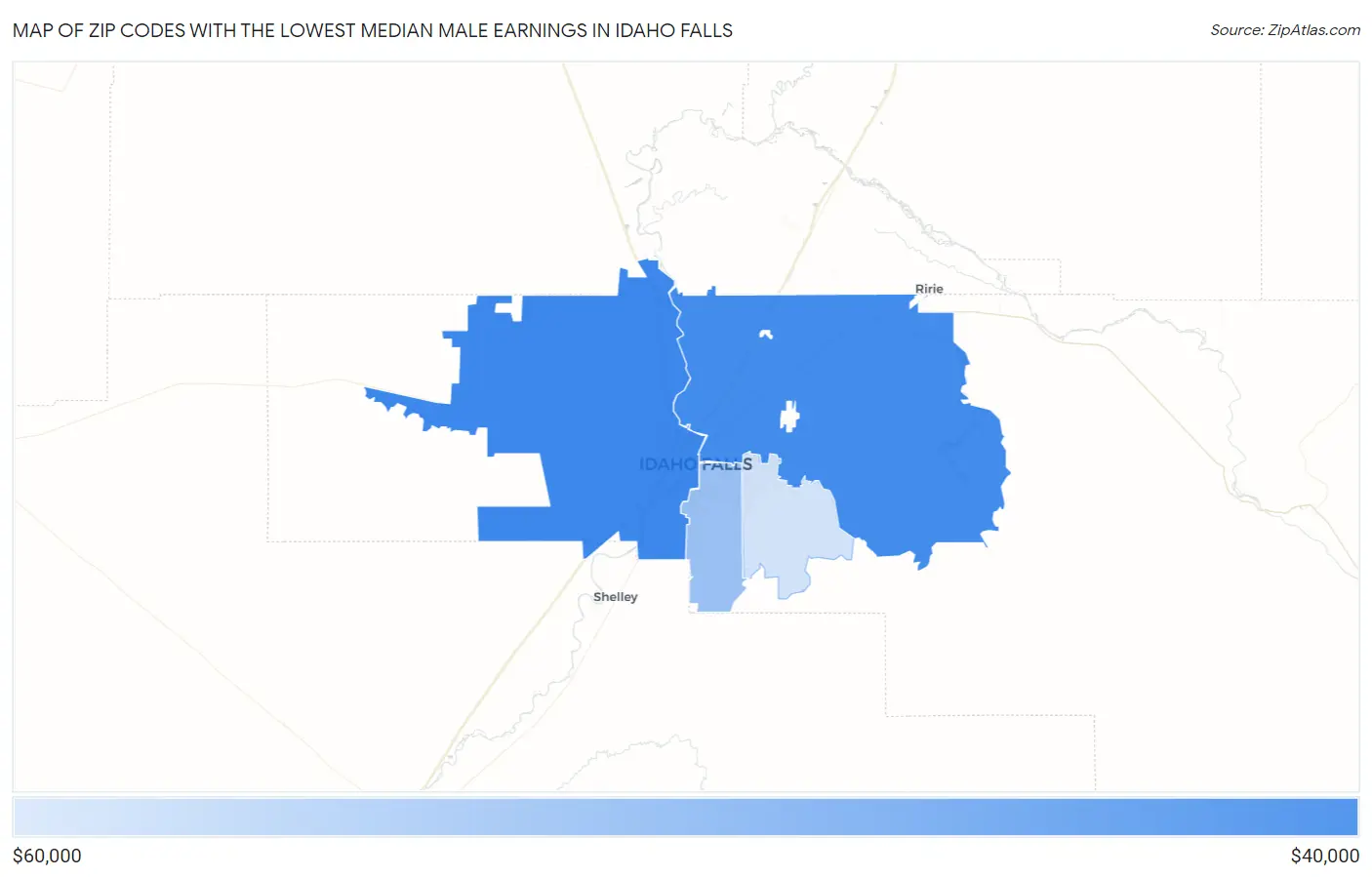 Zip Codes with the Lowest Median Male Earnings in Idaho Falls Map