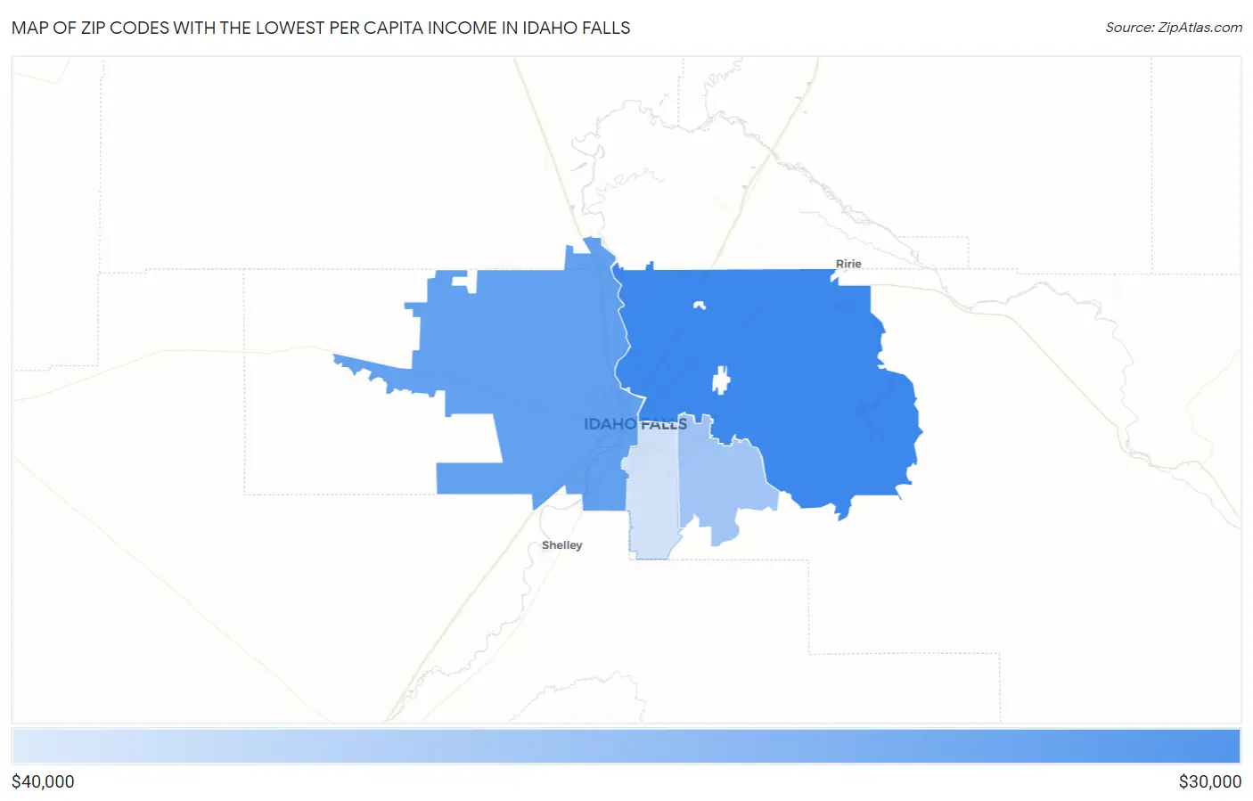 Zip Codes with the Lowest Per Capita Income in Idaho Falls Map