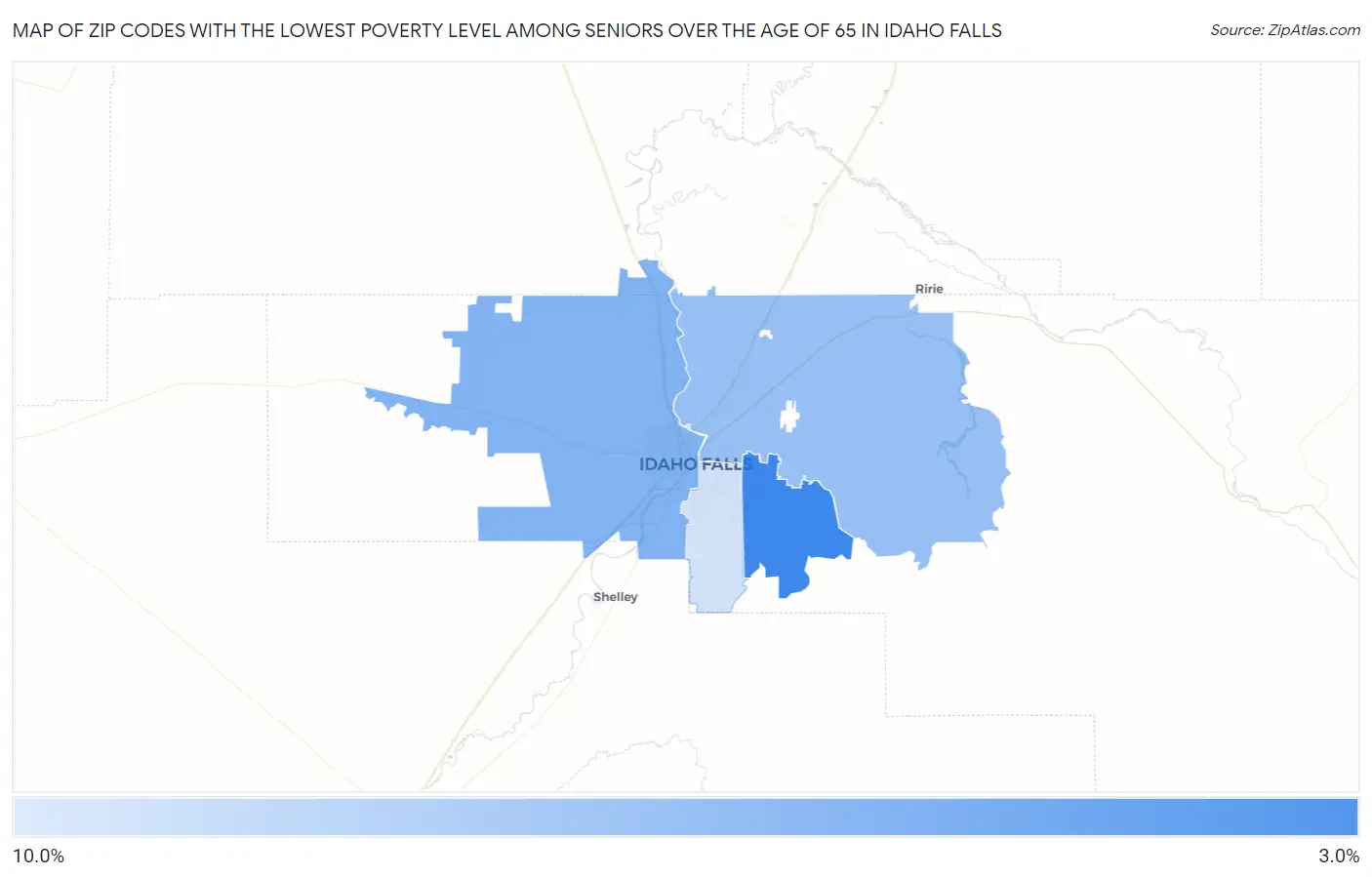 Zip Codes with the Lowest Poverty Level Among Seniors Over the Age of 65 in Idaho Falls Map