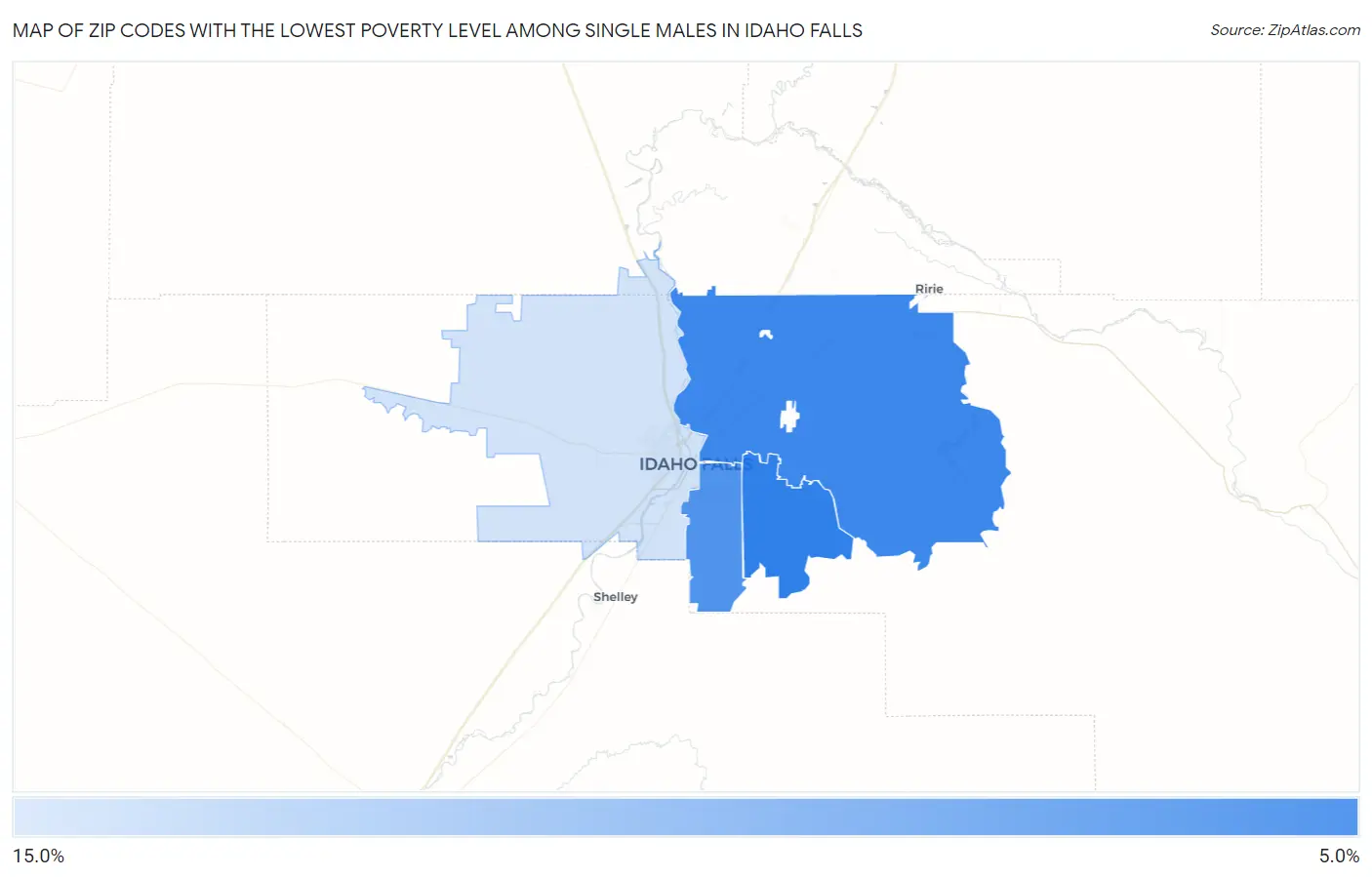 Zip Codes with the Lowest Poverty Level Among Single Males in Idaho Falls Map