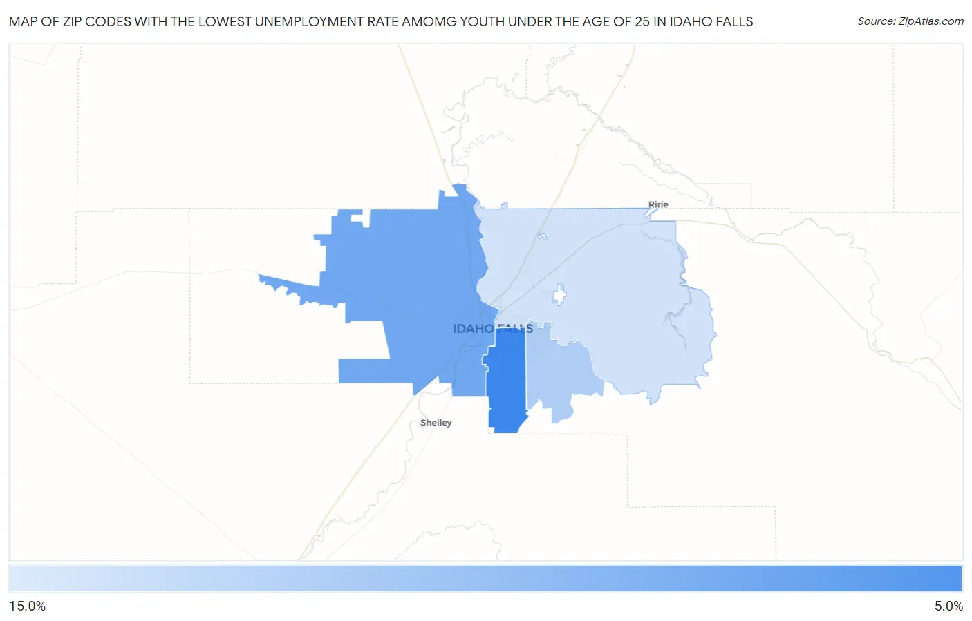 Zip Codes with the Lowest Unemployment Rate Amomg Youth Under the Age of 25 in Idaho Falls Map