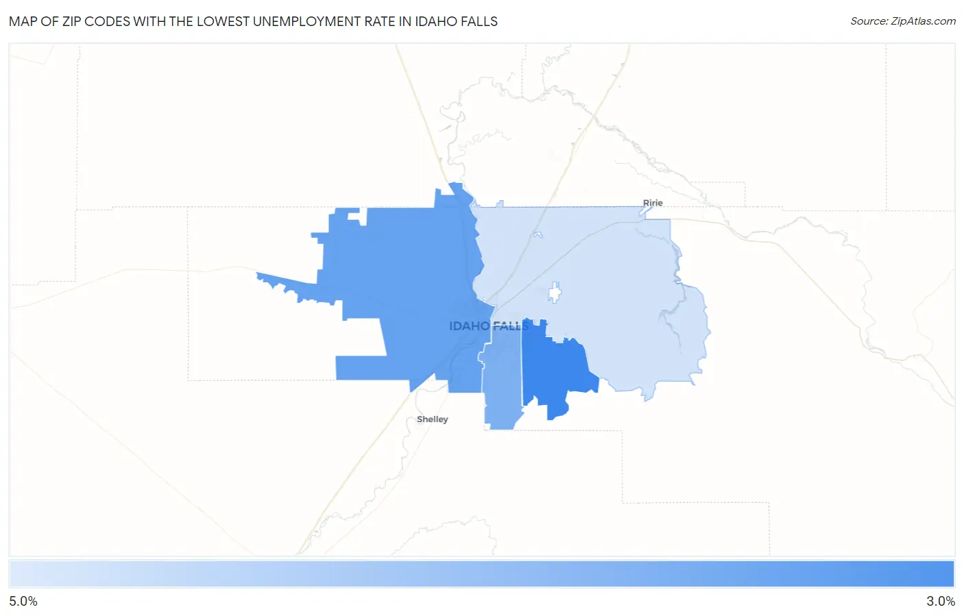 Zip Codes with the Lowest Unemployment Rate in Idaho Falls Map