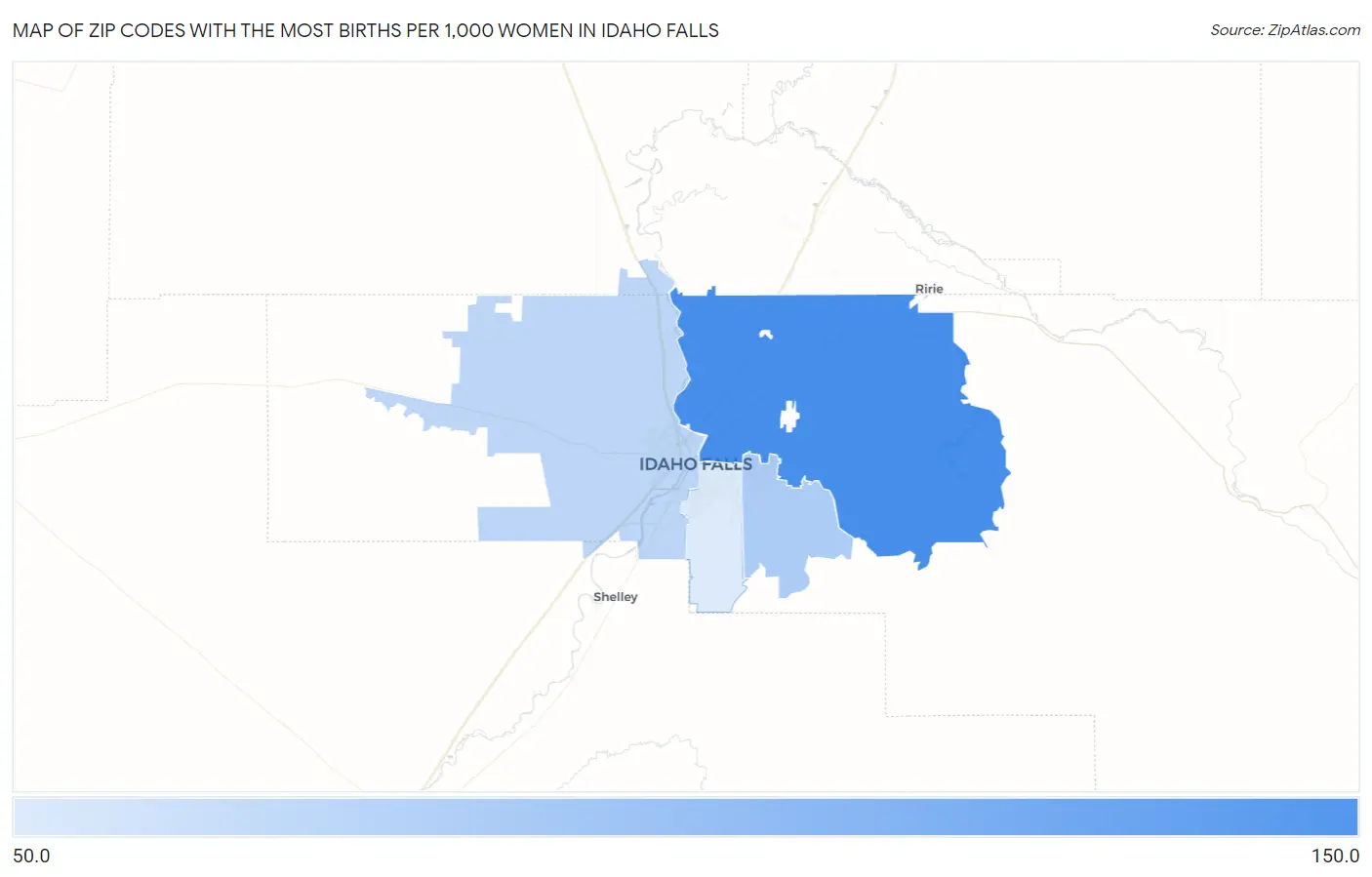 Zip Codes with the Most Births per 1,000 Women in Idaho Falls Map