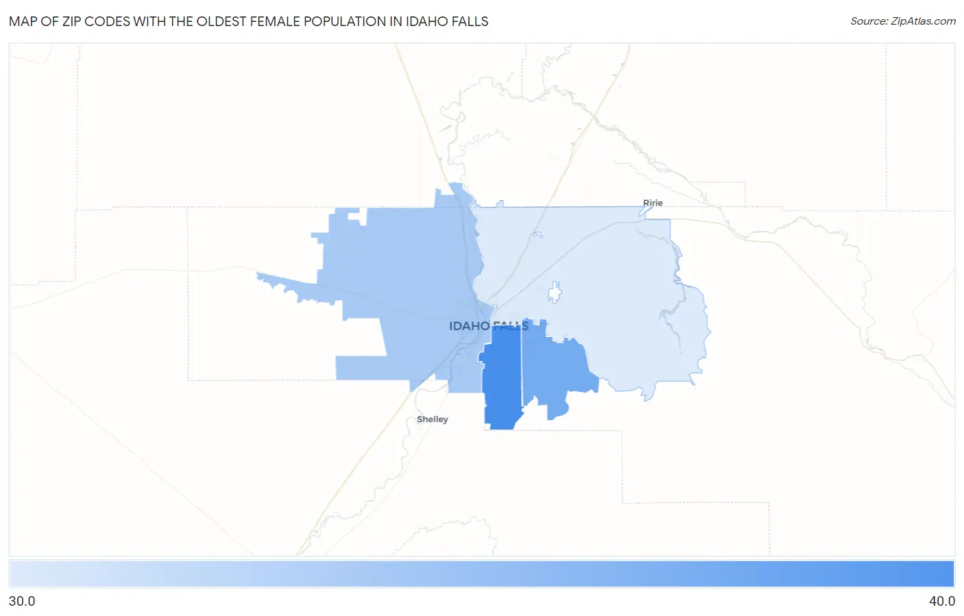 Zip Codes with the Oldest Female Population in Idaho Falls Map
