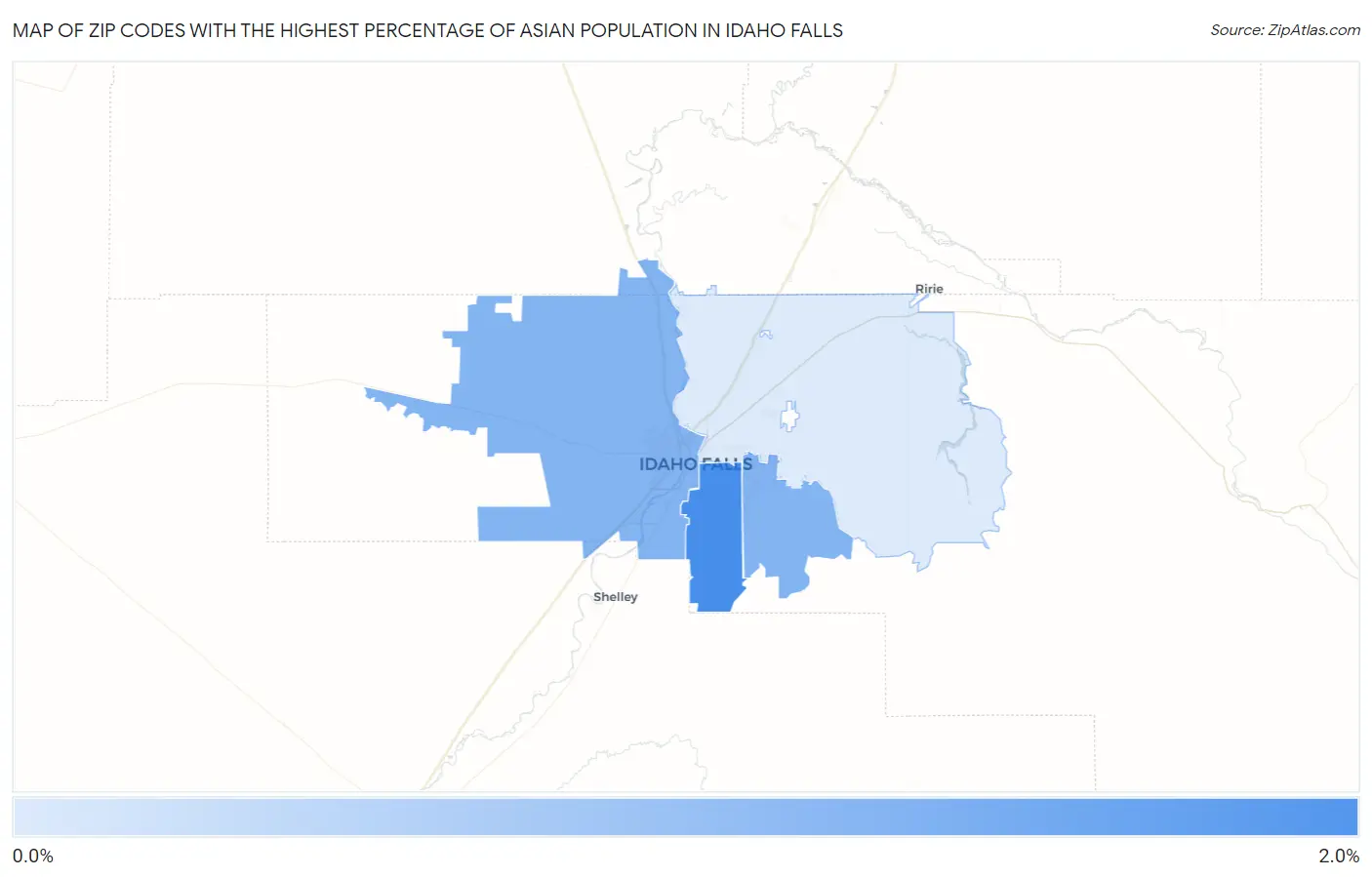 Zip Codes with the Highest Percentage of Asian Population in Idaho Falls Map