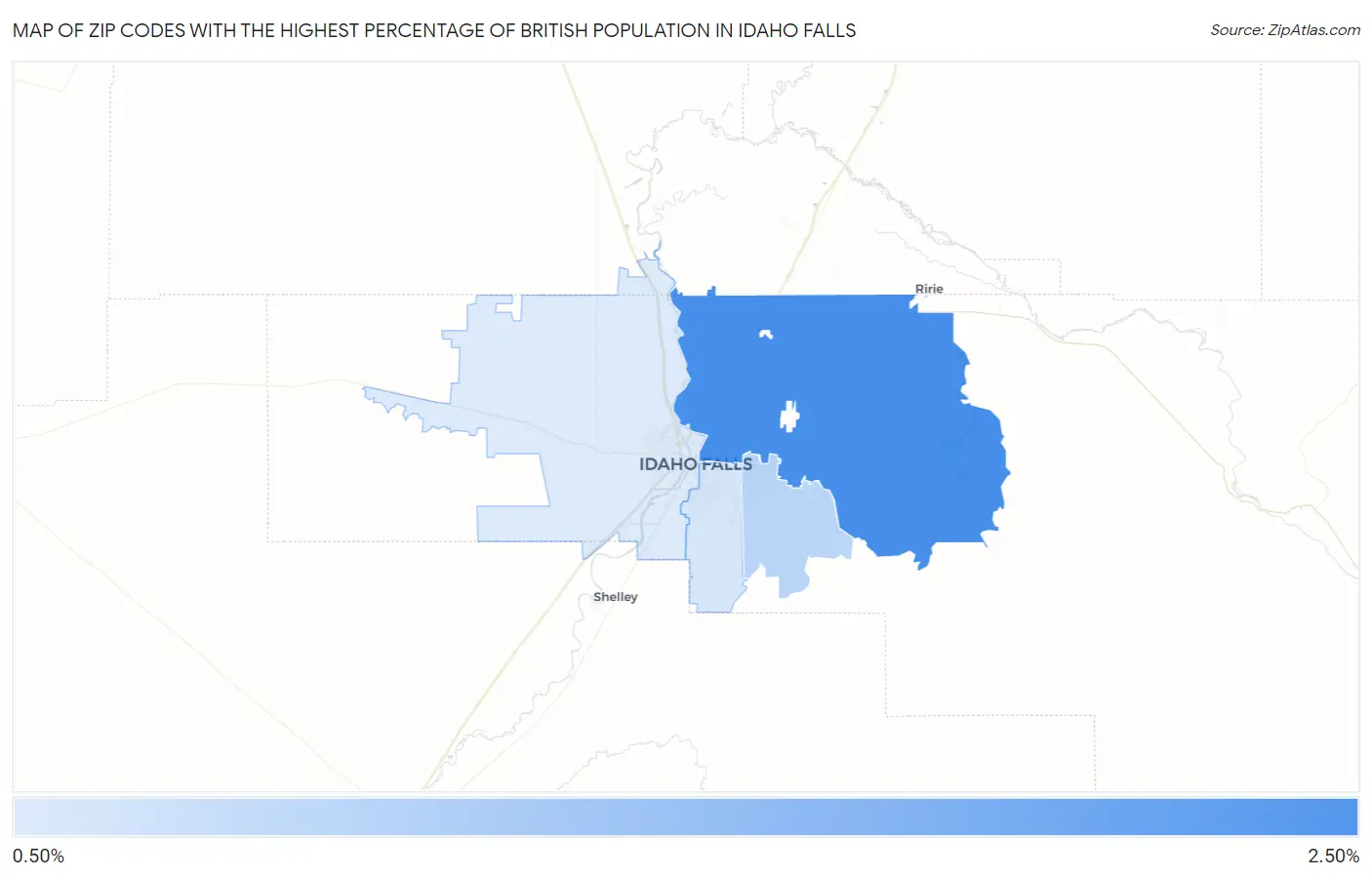 Zip Codes with the Highest Percentage of British Population in Idaho Falls Map