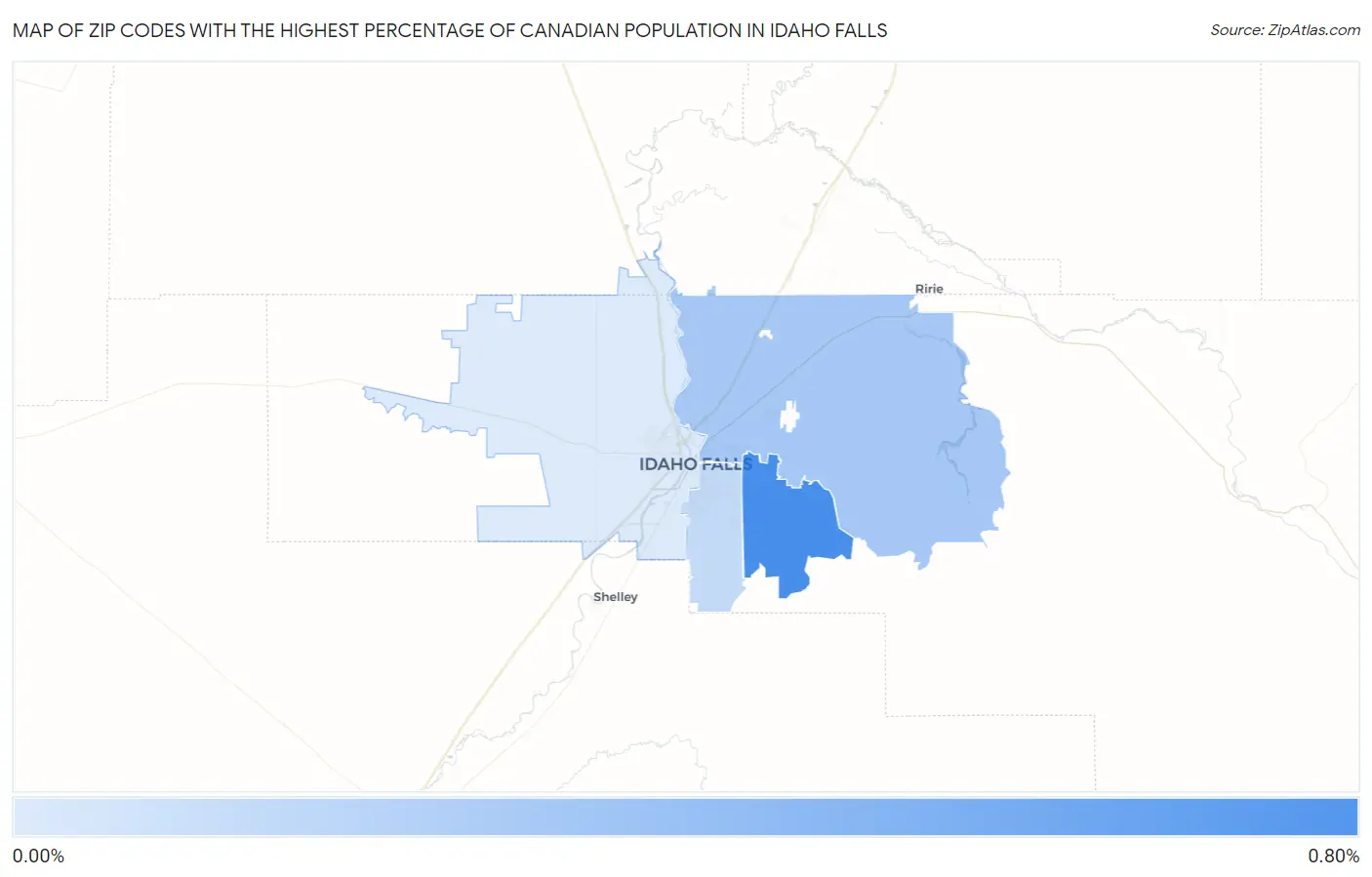 Zip Codes with the Highest Percentage of Canadian Population in Idaho Falls Map