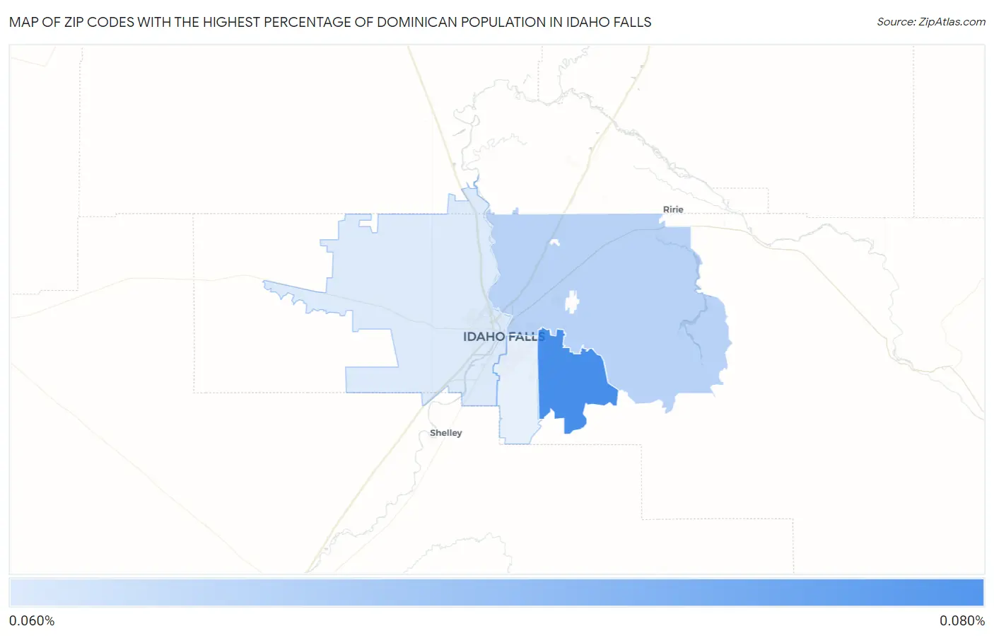 Zip Codes with the Highest Percentage of Dominican Population in Idaho Falls Map