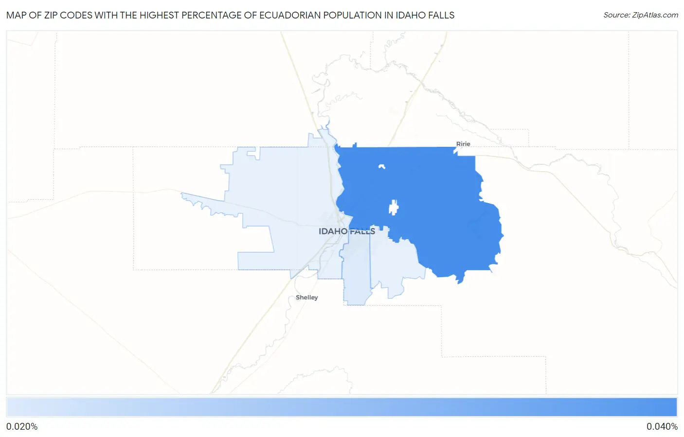 Zip Codes with the Highest Percentage of Ecuadorian Population in Idaho Falls Map
