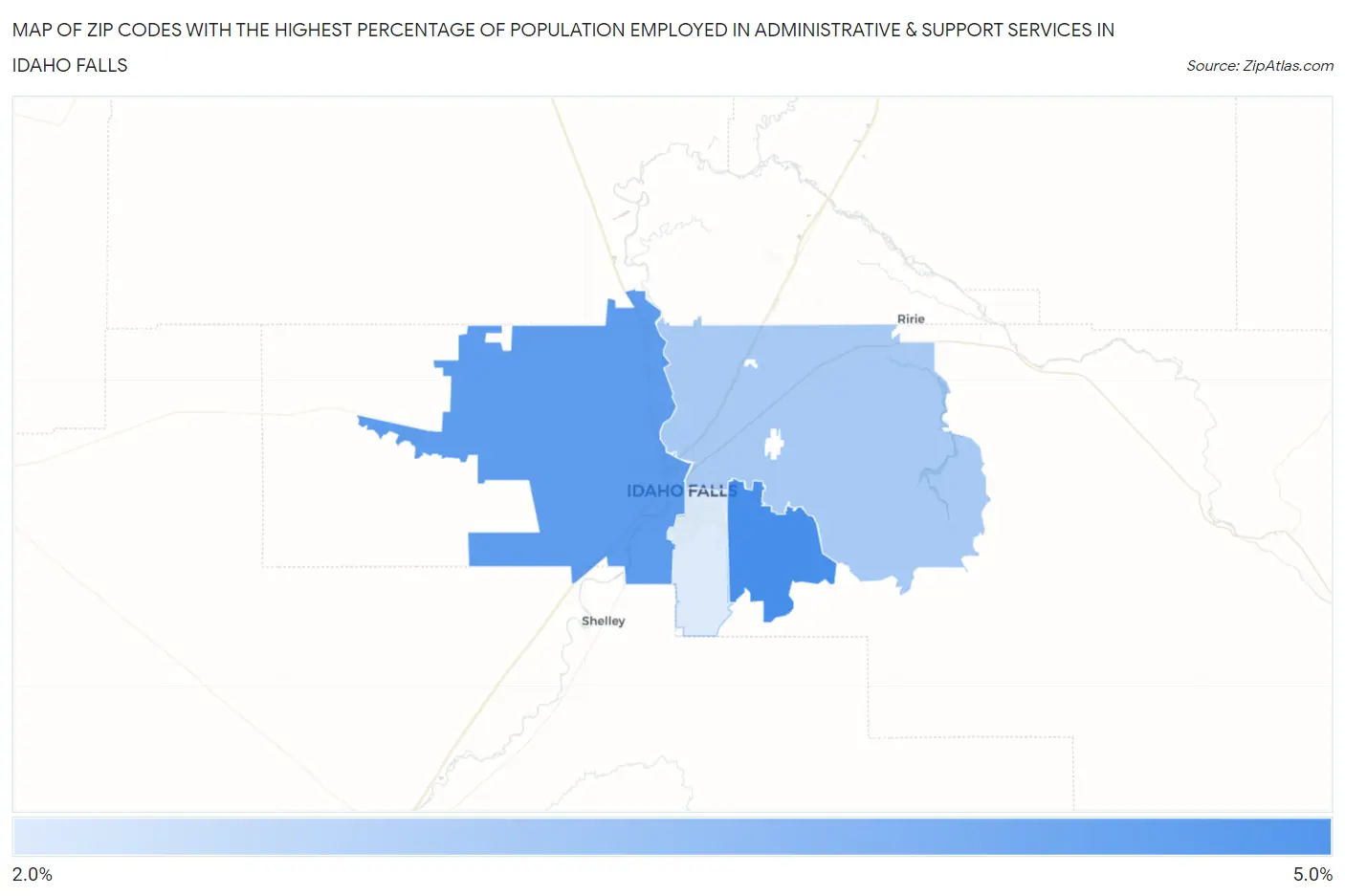 Zip Codes with the Highest Percentage of Population Employed in Administrative & Support Services in Idaho Falls Map