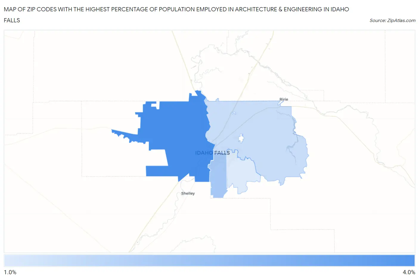 Zip Codes with the Highest Percentage of Population Employed in Architecture & Engineering in Idaho Falls Map