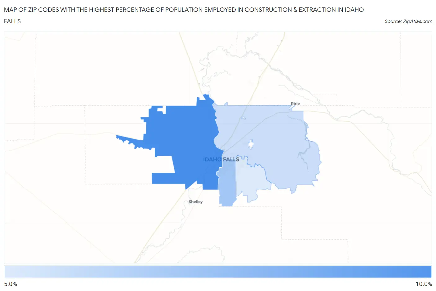 Zip Codes with the Highest Percentage of Population Employed in Construction & Extraction in Idaho Falls Map