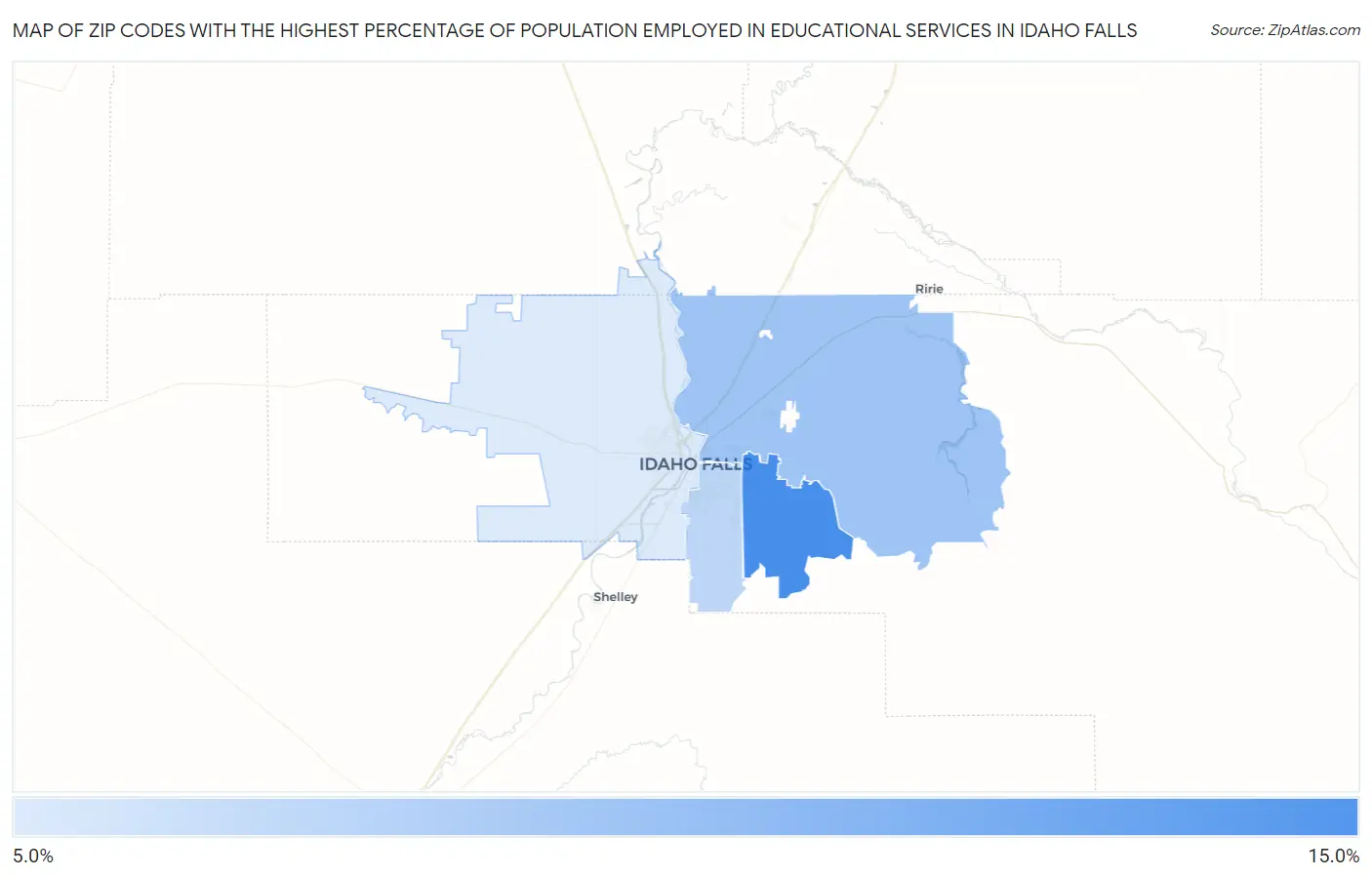 Zip Codes with the Highest Percentage of Population Employed in Educational Services in Idaho Falls Map