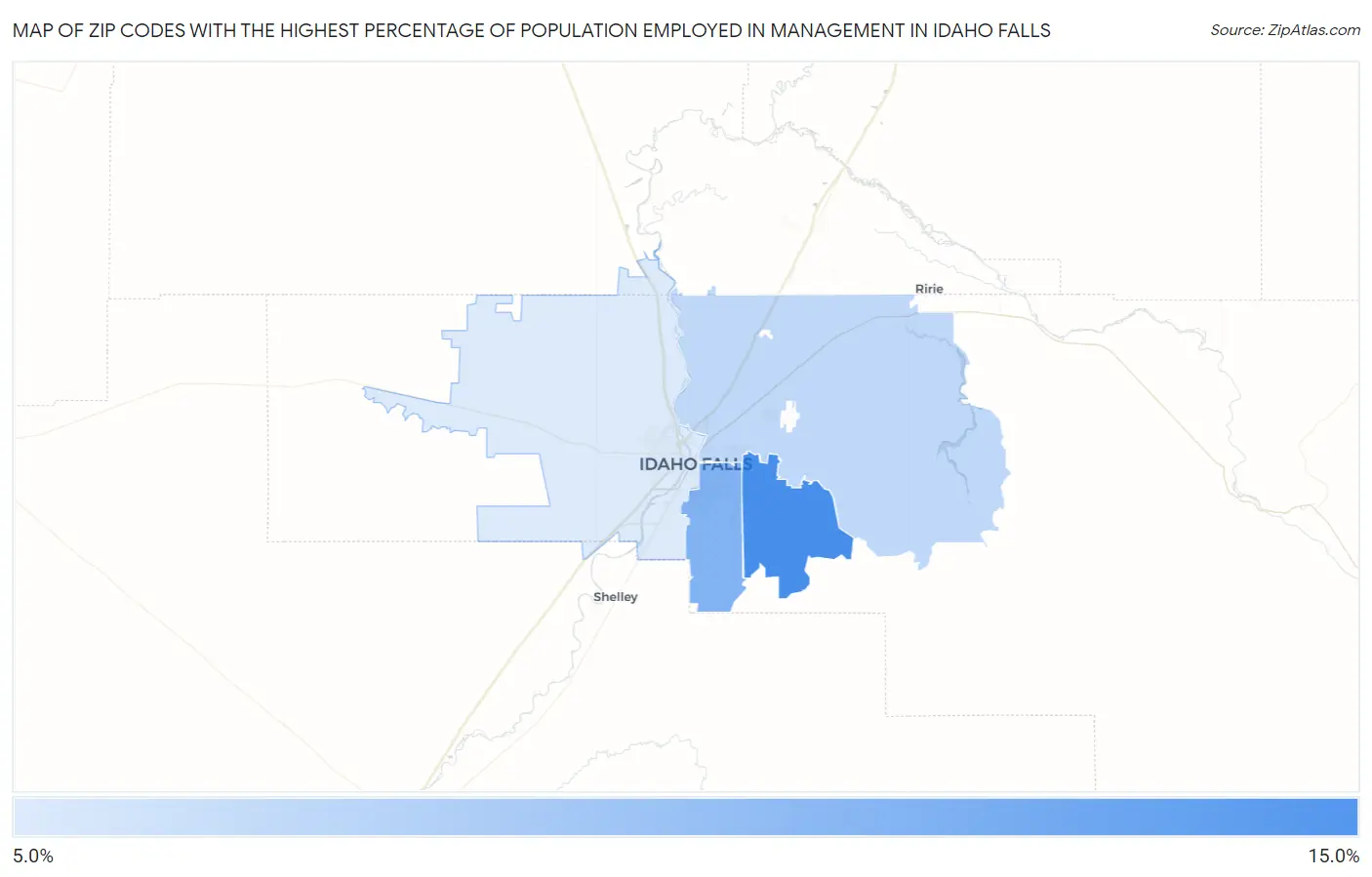 Zip Codes with the Highest Percentage of Population Employed in Management in Idaho Falls Map