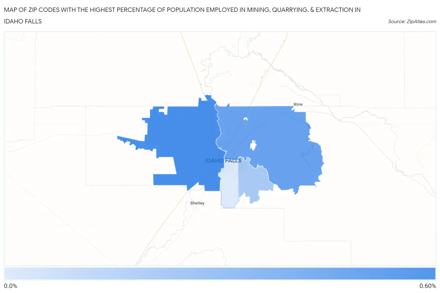Zip Codes with the Highest Percentage of Population Employed in Mining, Quarrying, & Extraction in Idaho Falls Map