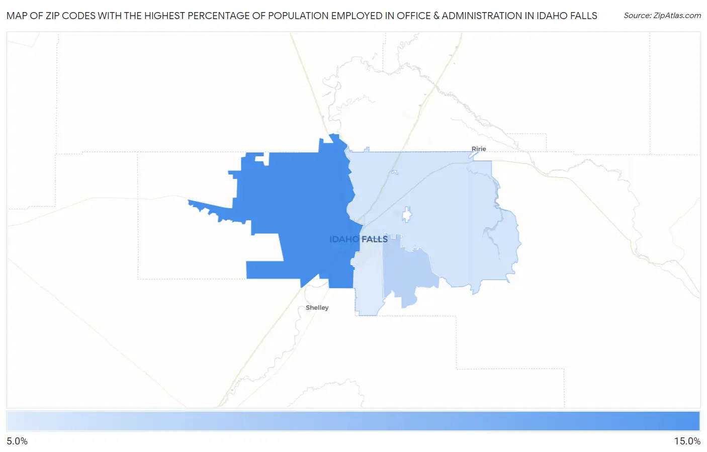 Zip Codes with the Highest Percentage of Population Employed in Office & Administration in Idaho Falls Map