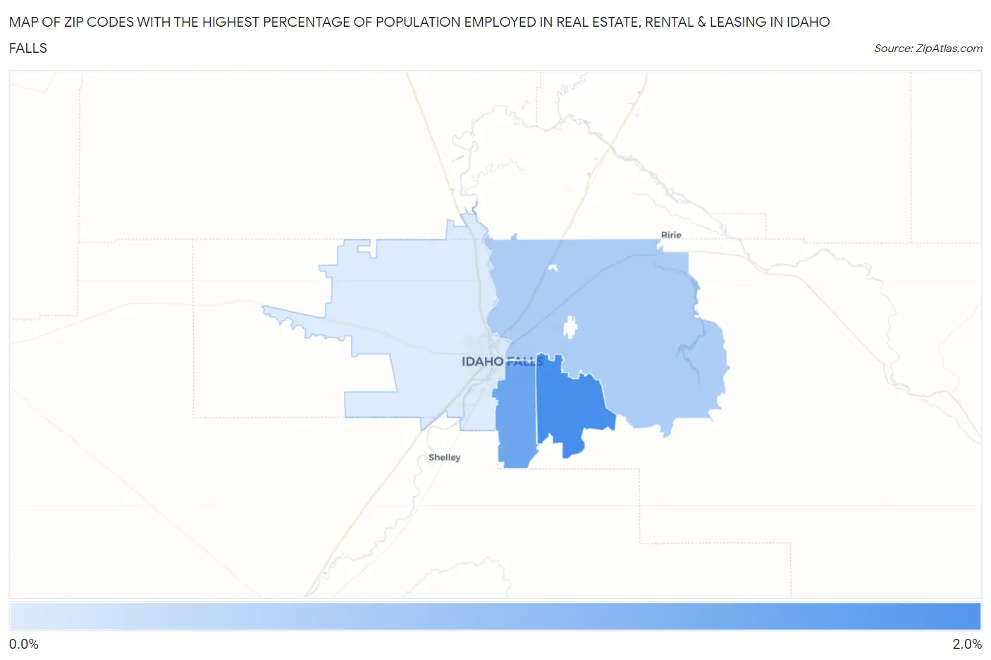 Zip Codes with the Highest Percentage of Population Employed in Real Estate, Rental & Leasing in Idaho Falls Map