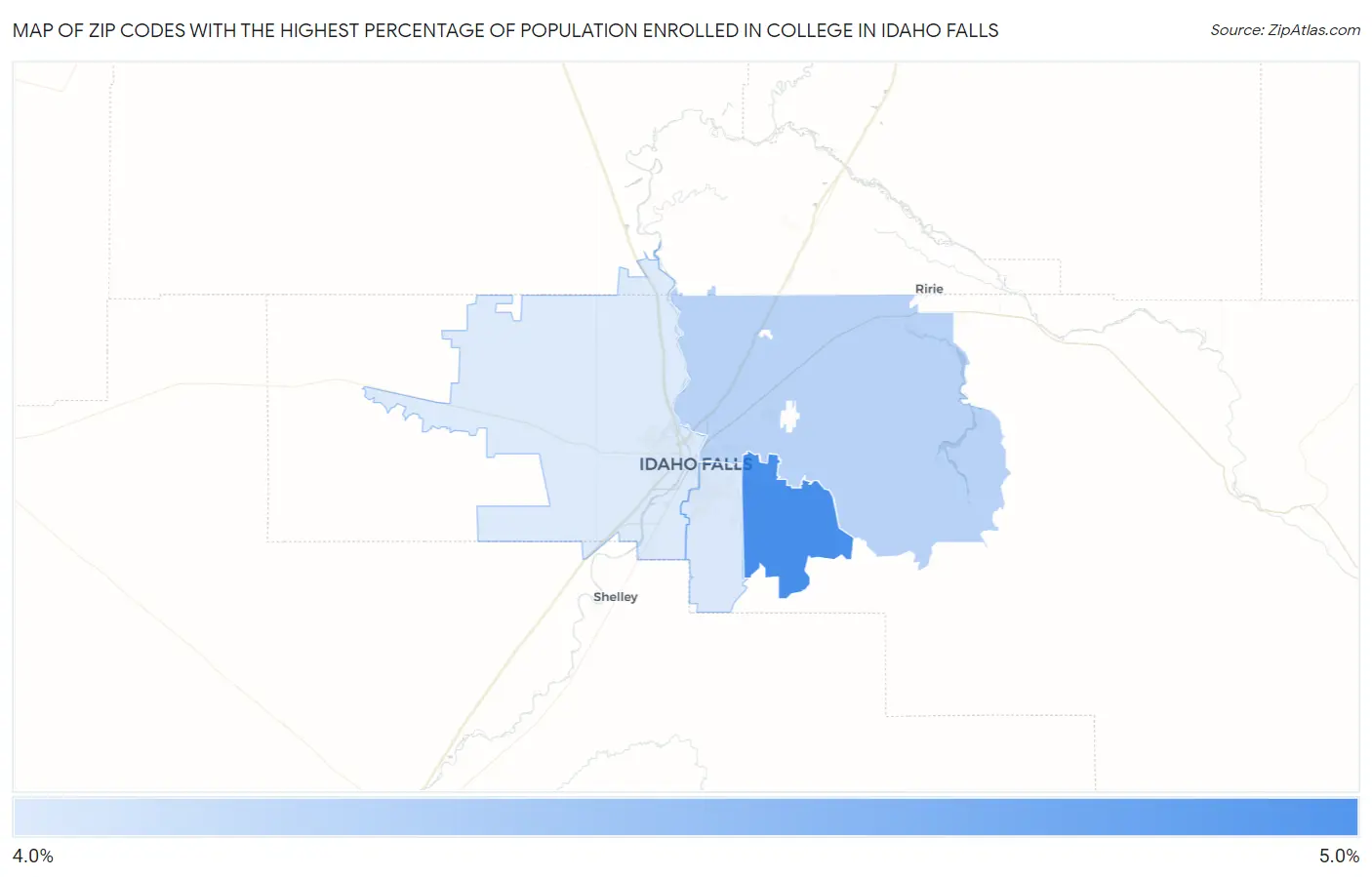 Zip Codes with the Highest Percentage of Population Enrolled in College in Idaho Falls Map