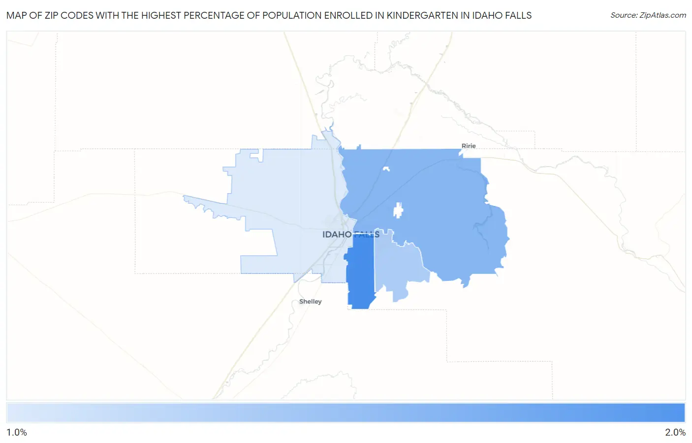 Zip Codes with the Highest Percentage of Population Enrolled in Kindergarten in Idaho Falls Map