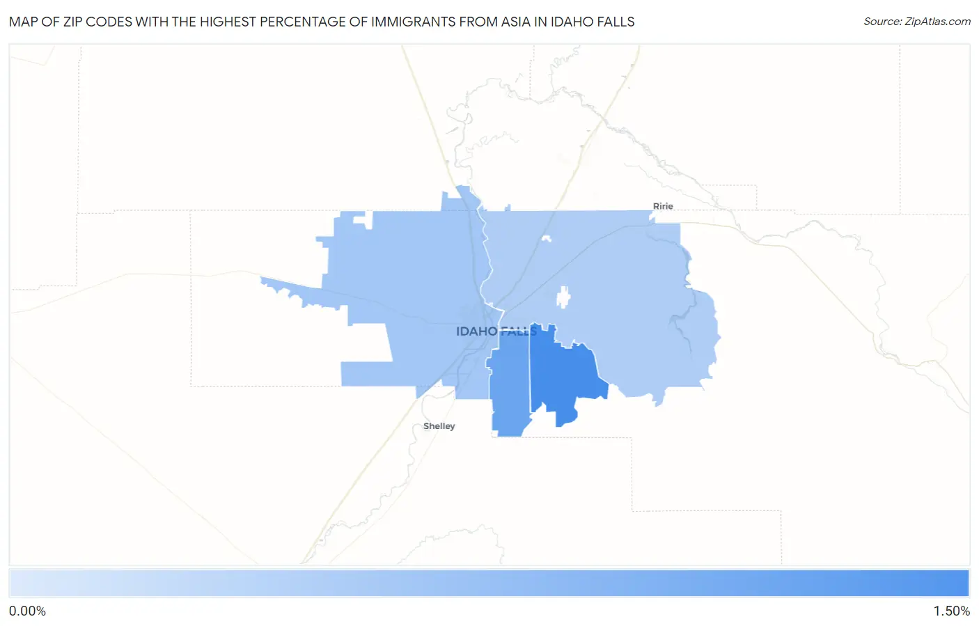 Zip Codes with the Highest Percentage of Immigrants from Asia in Idaho Falls Map
