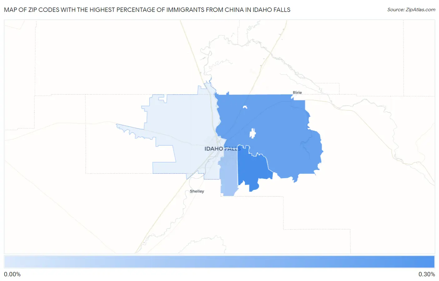 Zip Codes with the Highest Percentage of Immigrants from China in Idaho Falls Map