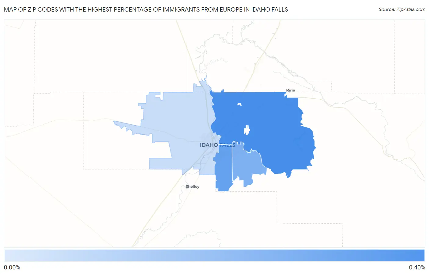 Zip Codes with the Highest Percentage of Immigrants from Europe in Idaho Falls Map