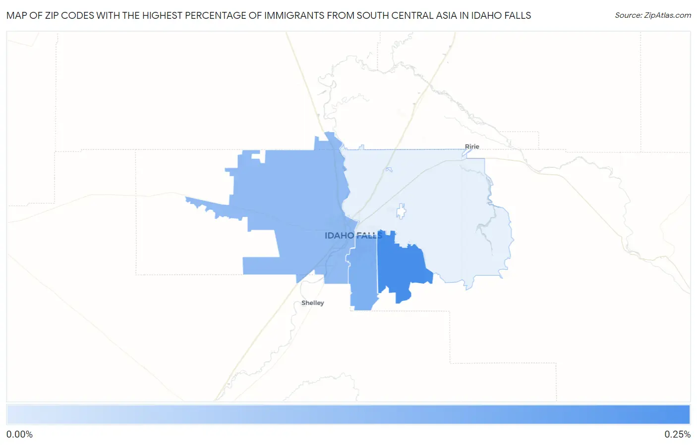 Zip Codes with the Highest Percentage of Immigrants from South Central Asia in Idaho Falls Map