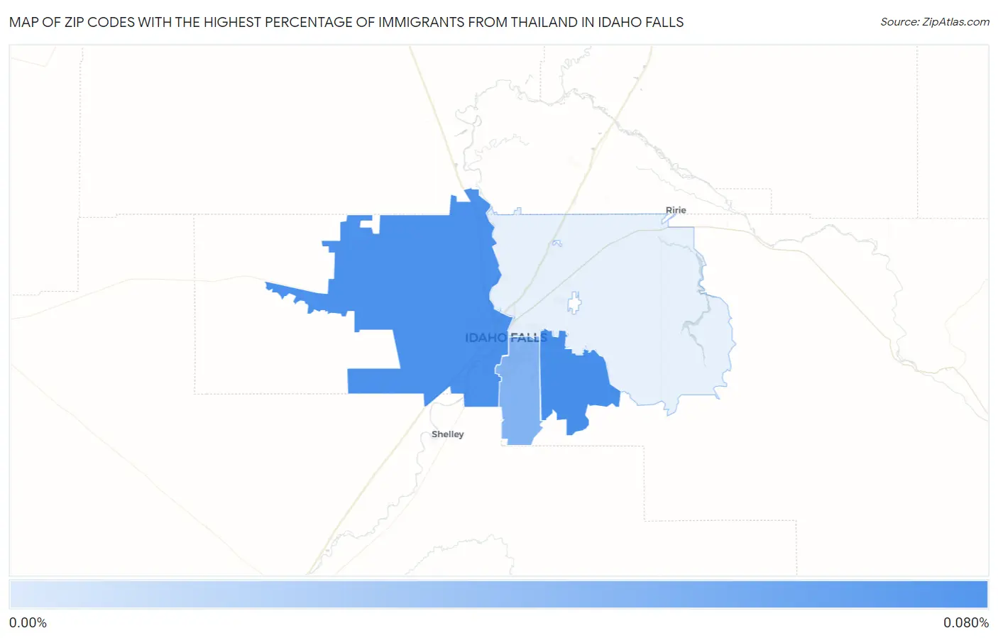 Zip Codes with the Highest Percentage of Immigrants from Thailand in Idaho Falls Map