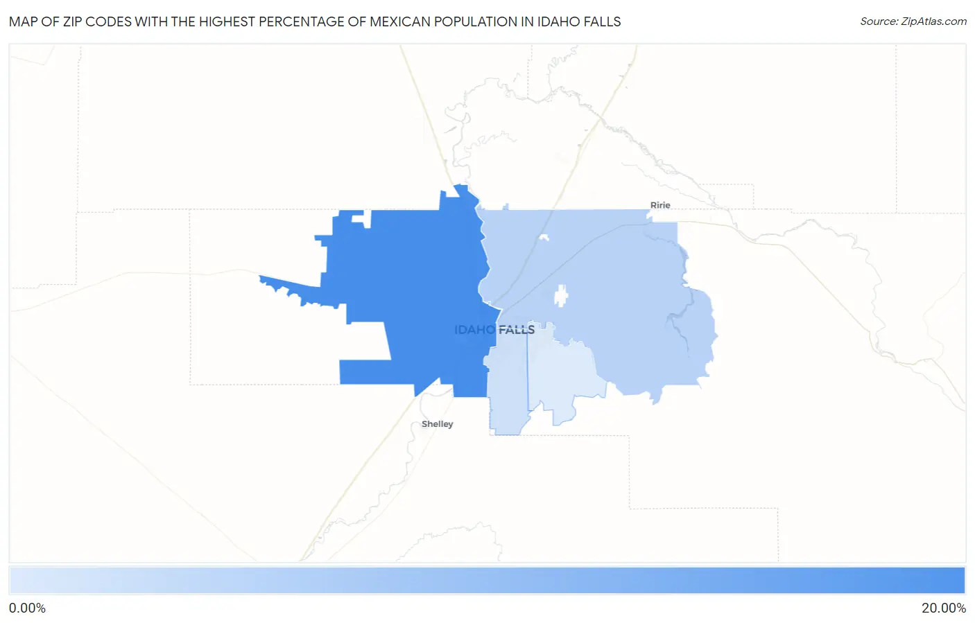 Zip Codes with the Highest Percentage of Mexican Population in Idaho Falls Map