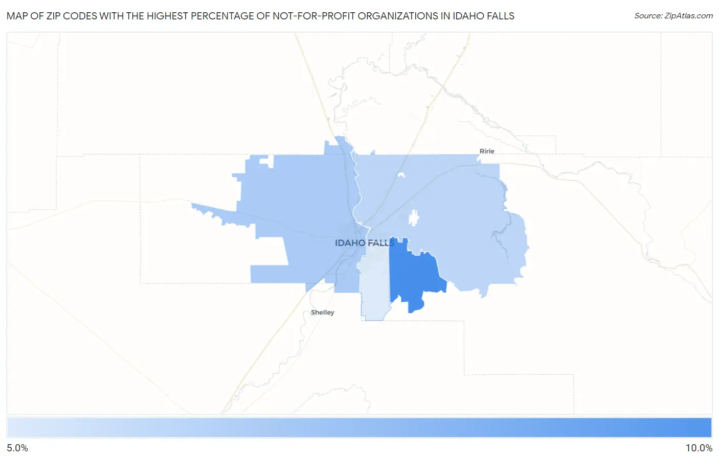 Zip Codes with the Highest Percentage of Not-for-profit Organizations in Idaho Falls Map