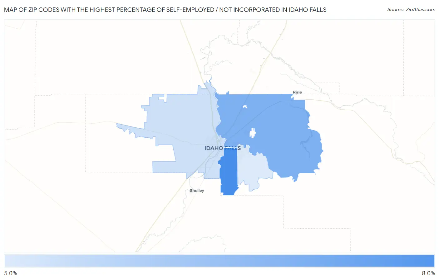 Zip Codes with the Highest Percentage of Self-Employed / Not Incorporated in Idaho Falls Map