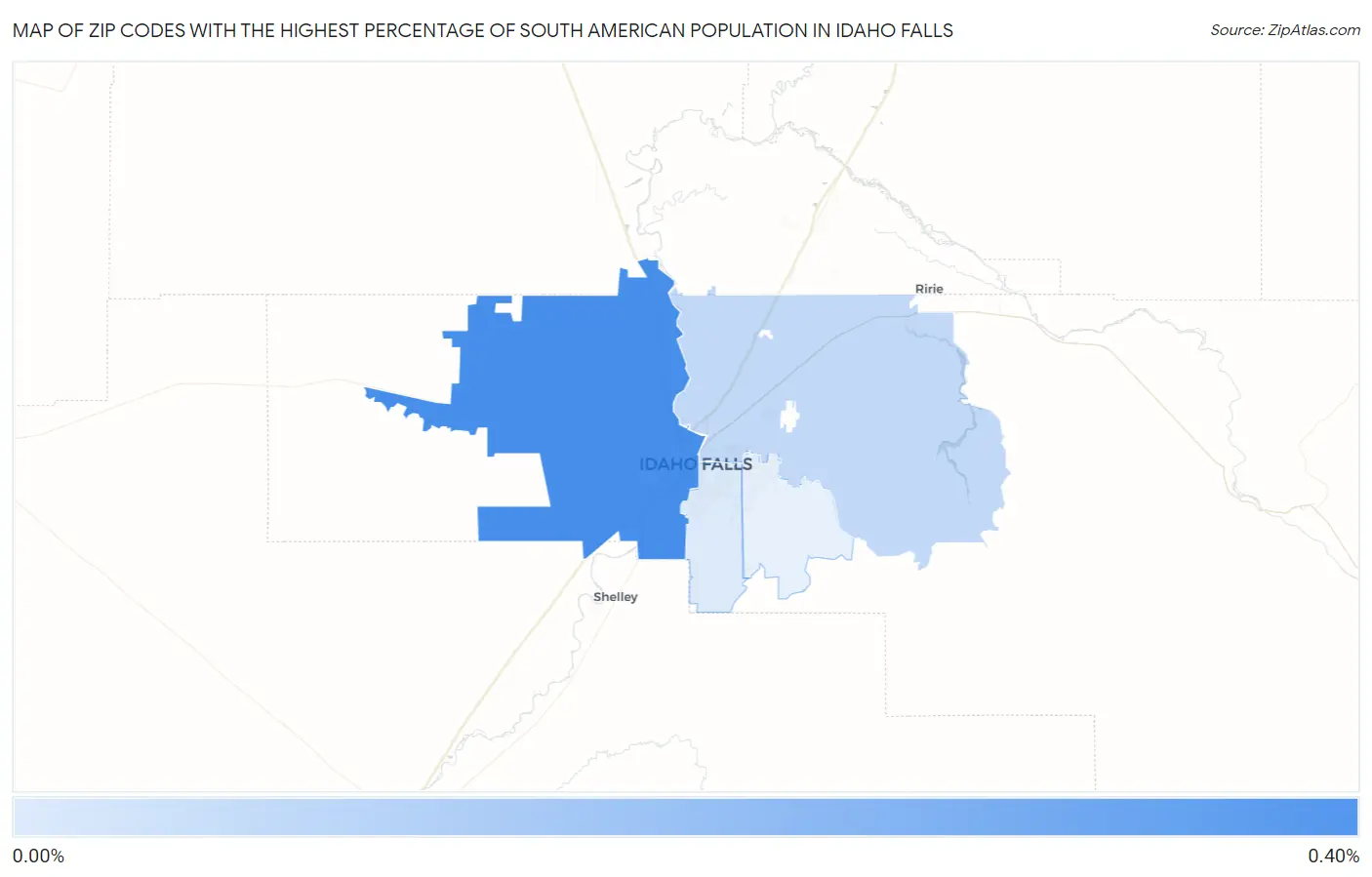 Zip Codes with the Highest Percentage of South American Population in Idaho Falls Map