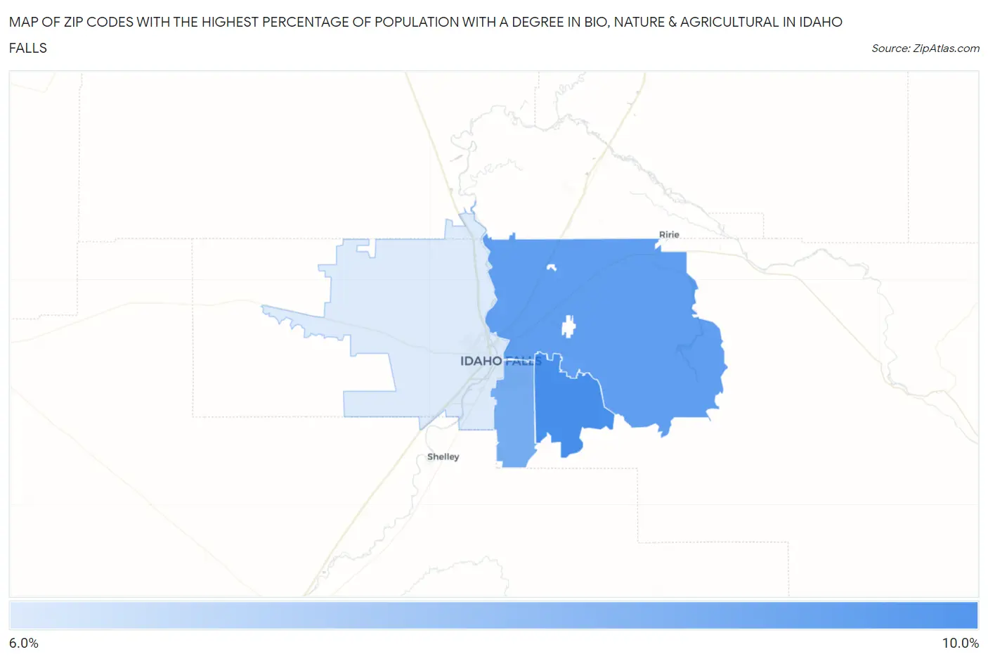 Zip Codes with the Highest Percentage of Population with a Degree in Bio, Nature & Agricultural in Idaho Falls Map