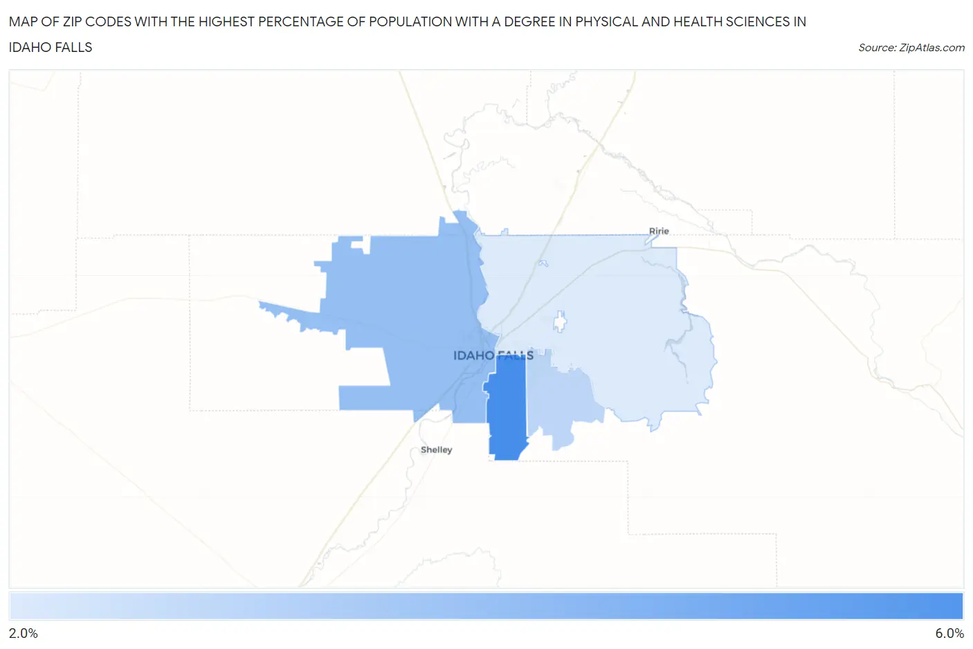 Zip Codes with the Highest Percentage of Population with a Degree in Physical and Health Sciences in Idaho Falls Map