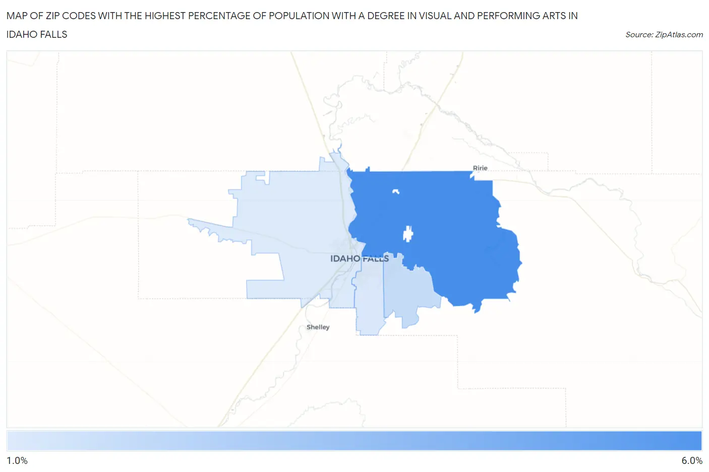 Zip Codes with the Highest Percentage of Population with a Degree in Visual and Performing Arts in Idaho Falls Map