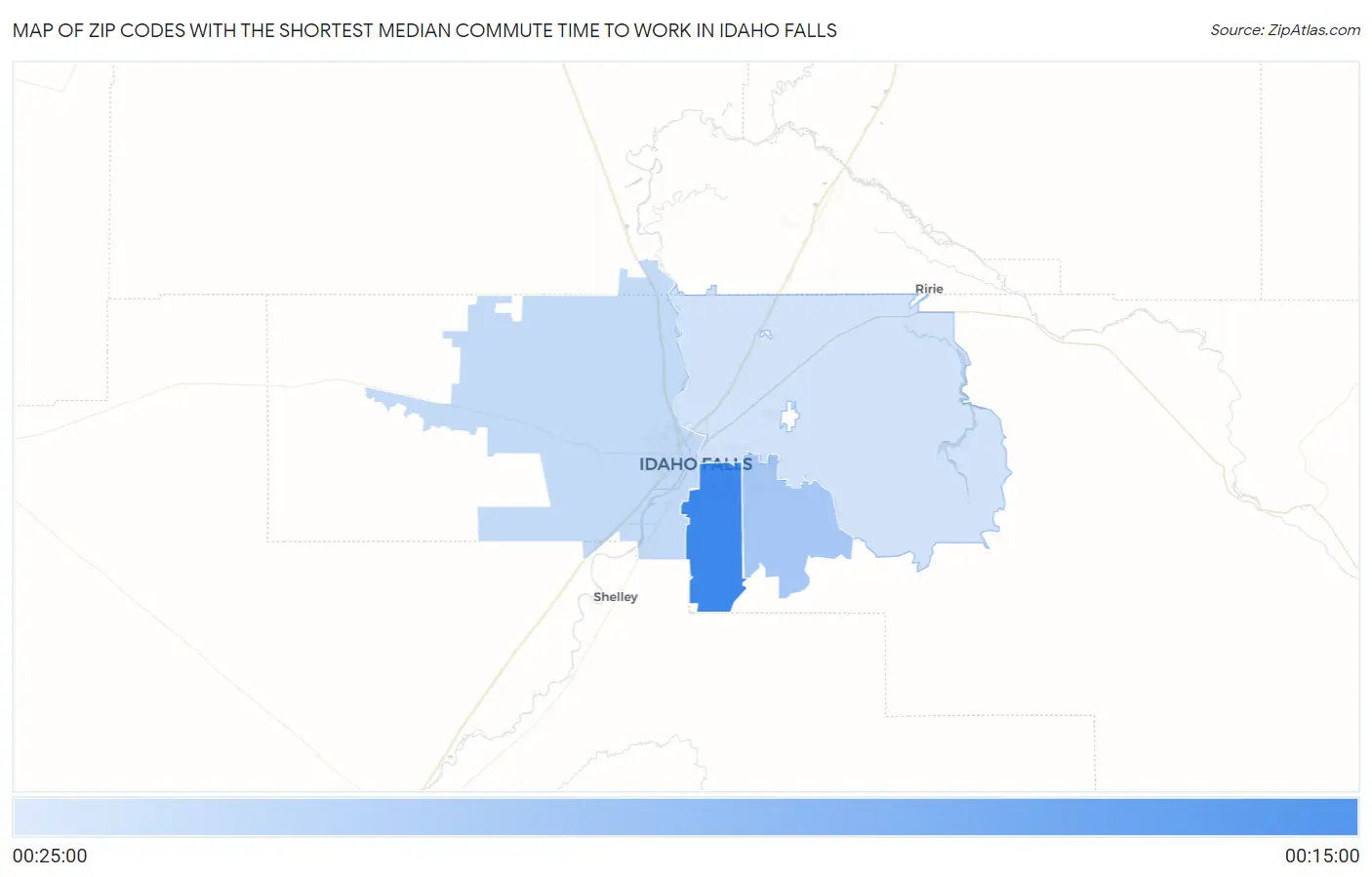 Zip Codes with the Shortest Median Commute Time to Work in Idaho Falls Map