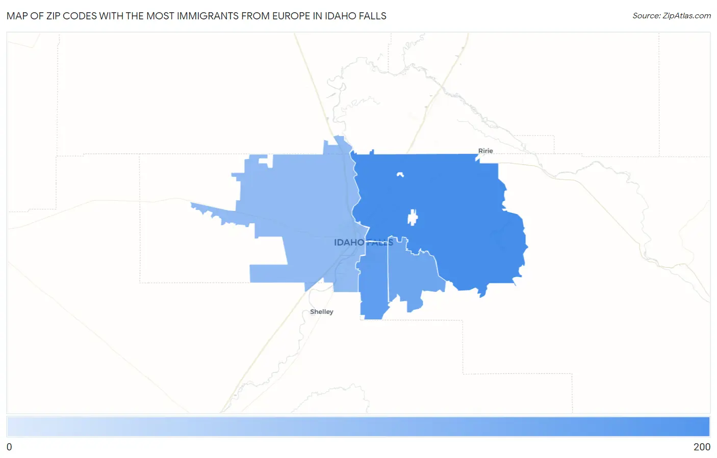 Zip Codes with the Most Immigrants from Europe in Idaho Falls Map