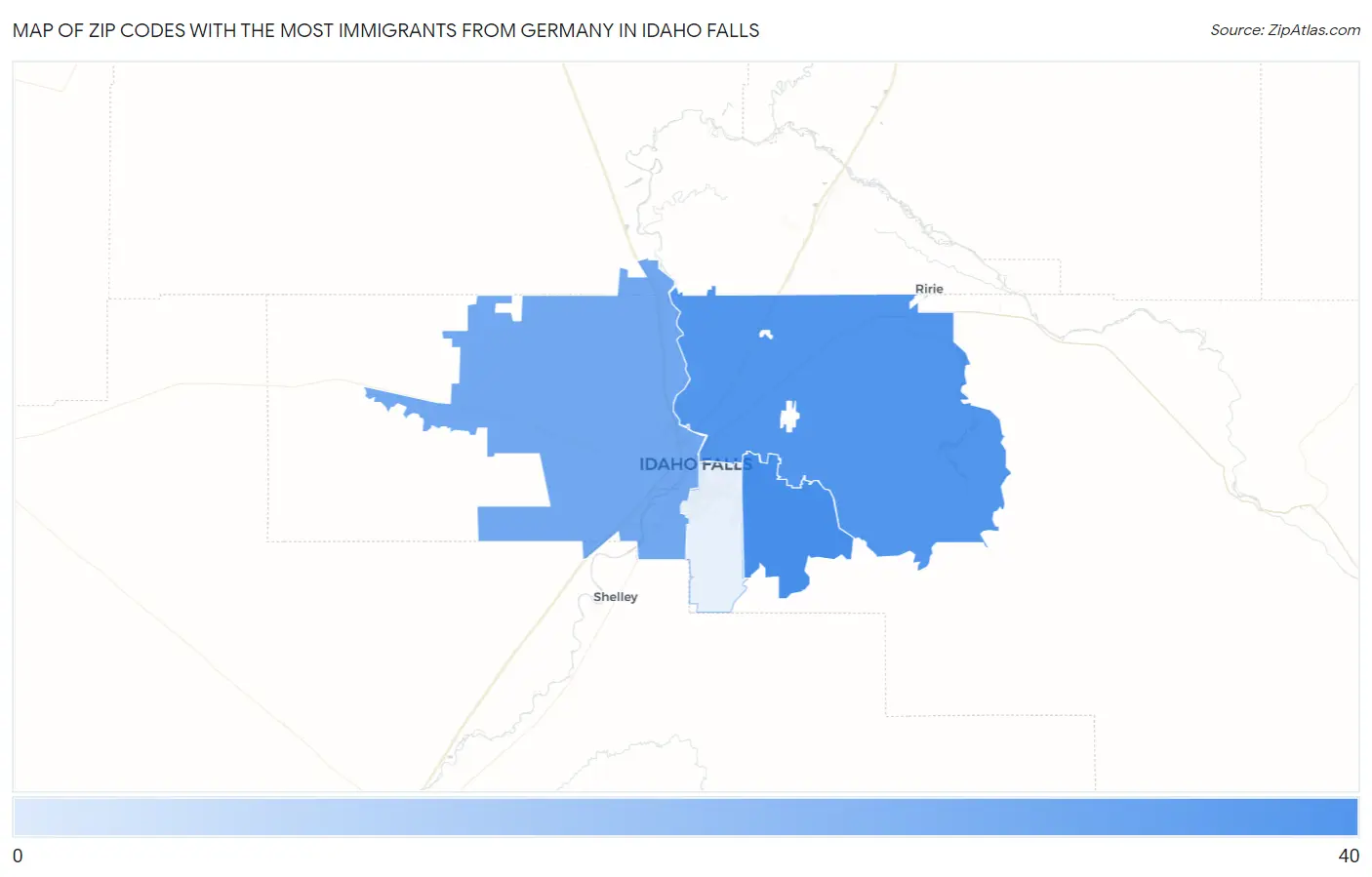 Zip Codes with the Most Immigrants from Germany in Idaho Falls Map