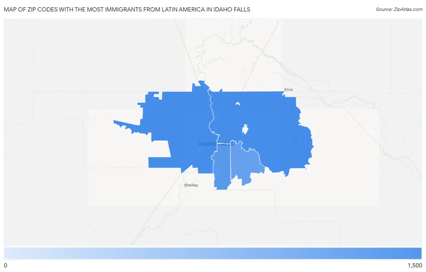 Zip Codes with the Most Immigrants from Latin America in Idaho Falls Map