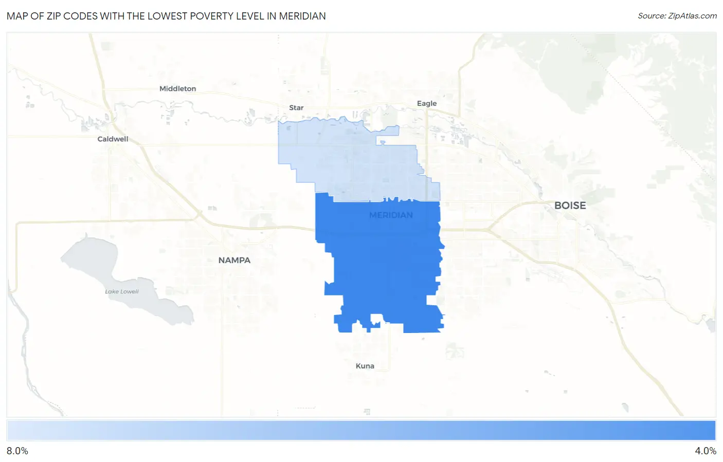 Zip Codes with the Lowest Poverty Level in Meridian Map