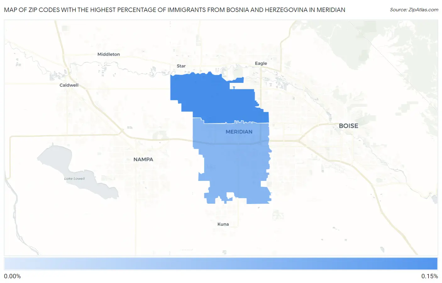 Zip Codes with the Highest Percentage of Immigrants from Bosnia and Herzegovina in Meridian Map