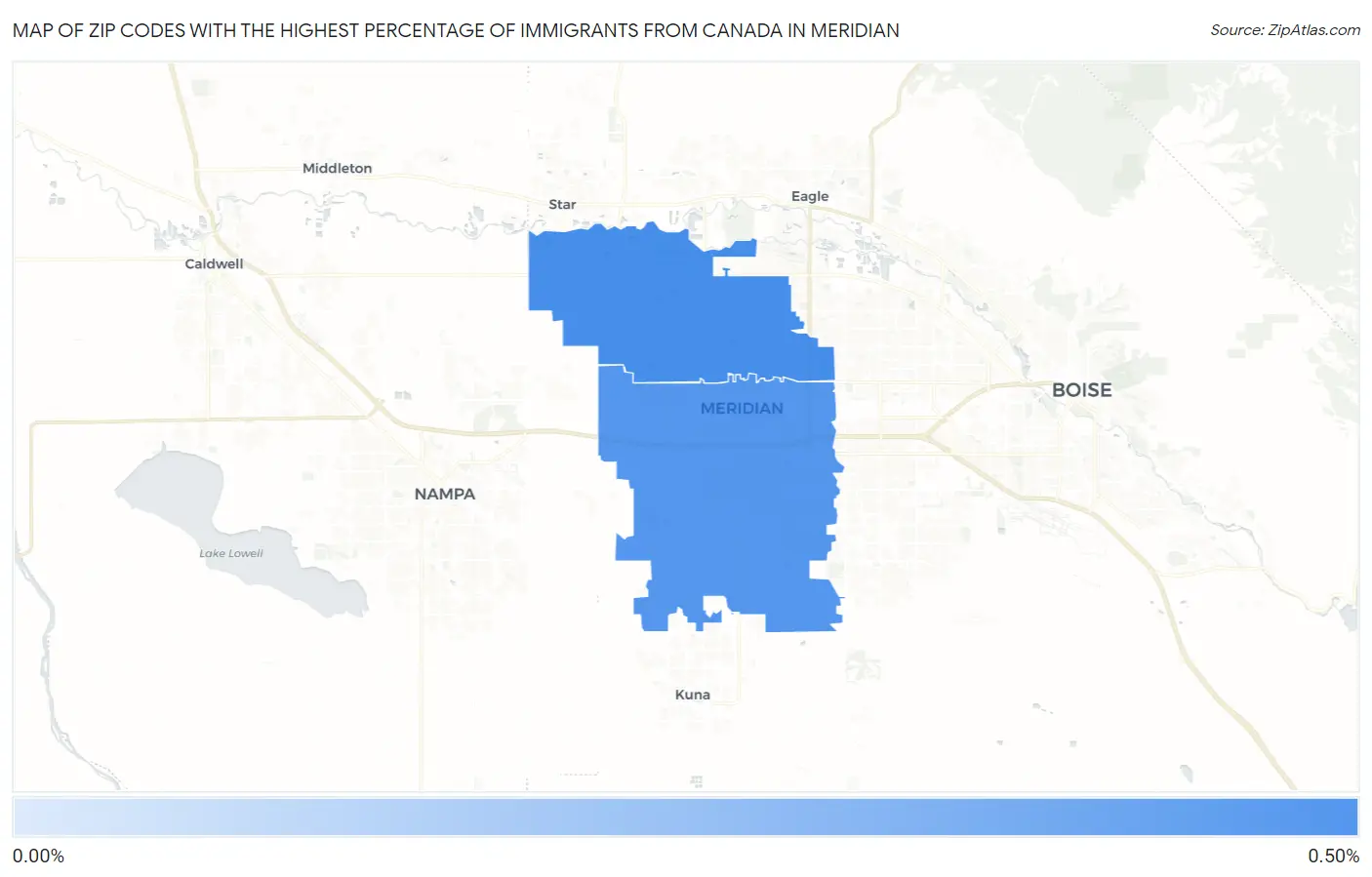 Zip Codes with the Highest Percentage of Immigrants from Canada in Meridian Map
