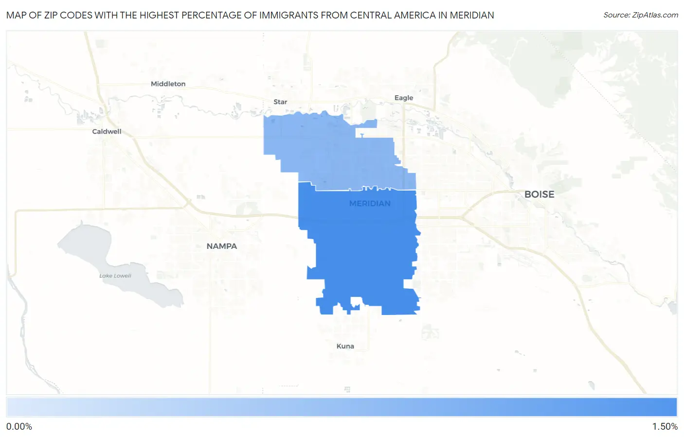 Zip Codes with the Highest Percentage of Immigrants from Central America in Meridian Map