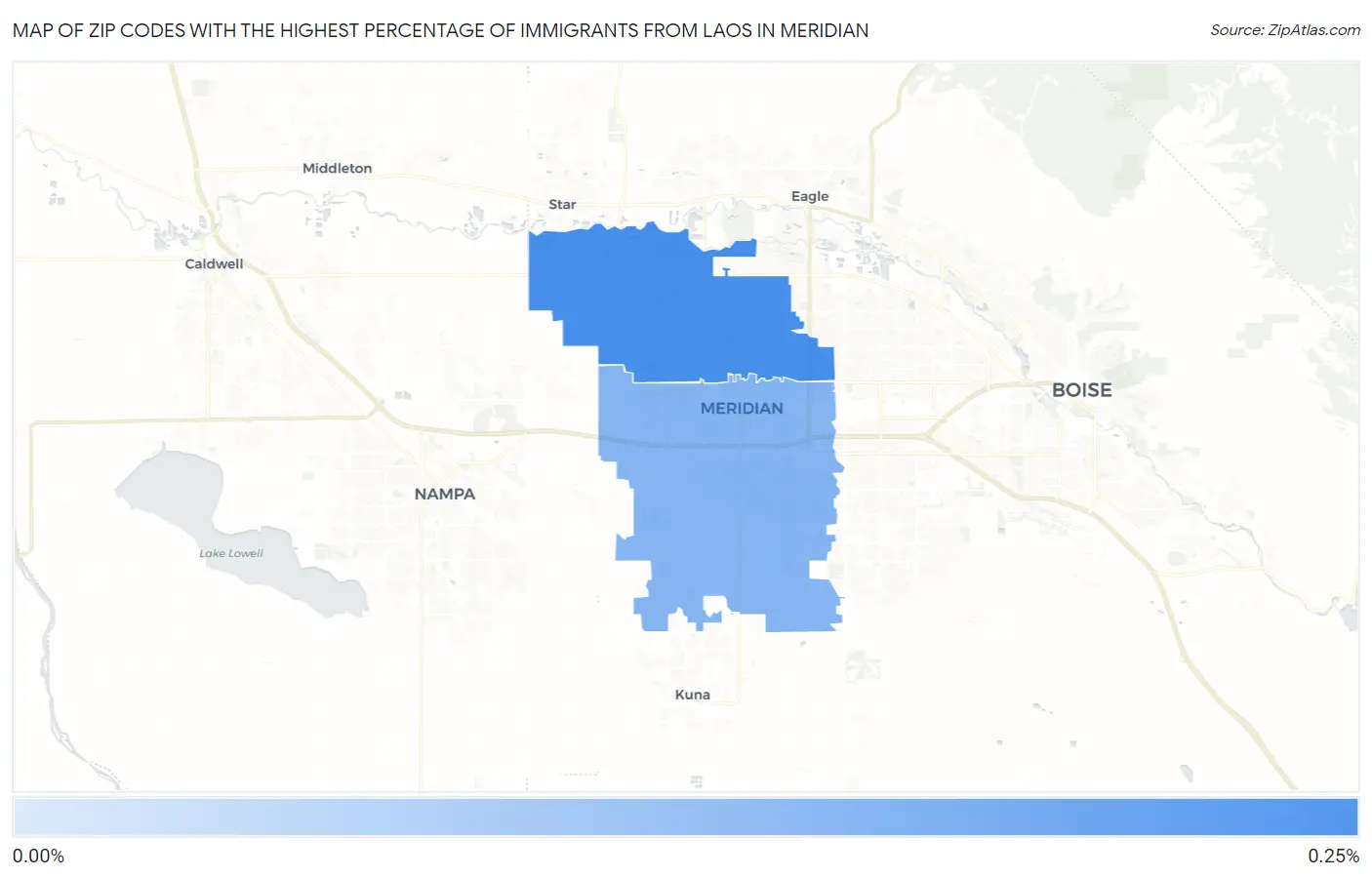 Zip Codes with the Highest Percentage of Immigrants from Laos in Meridian Map
