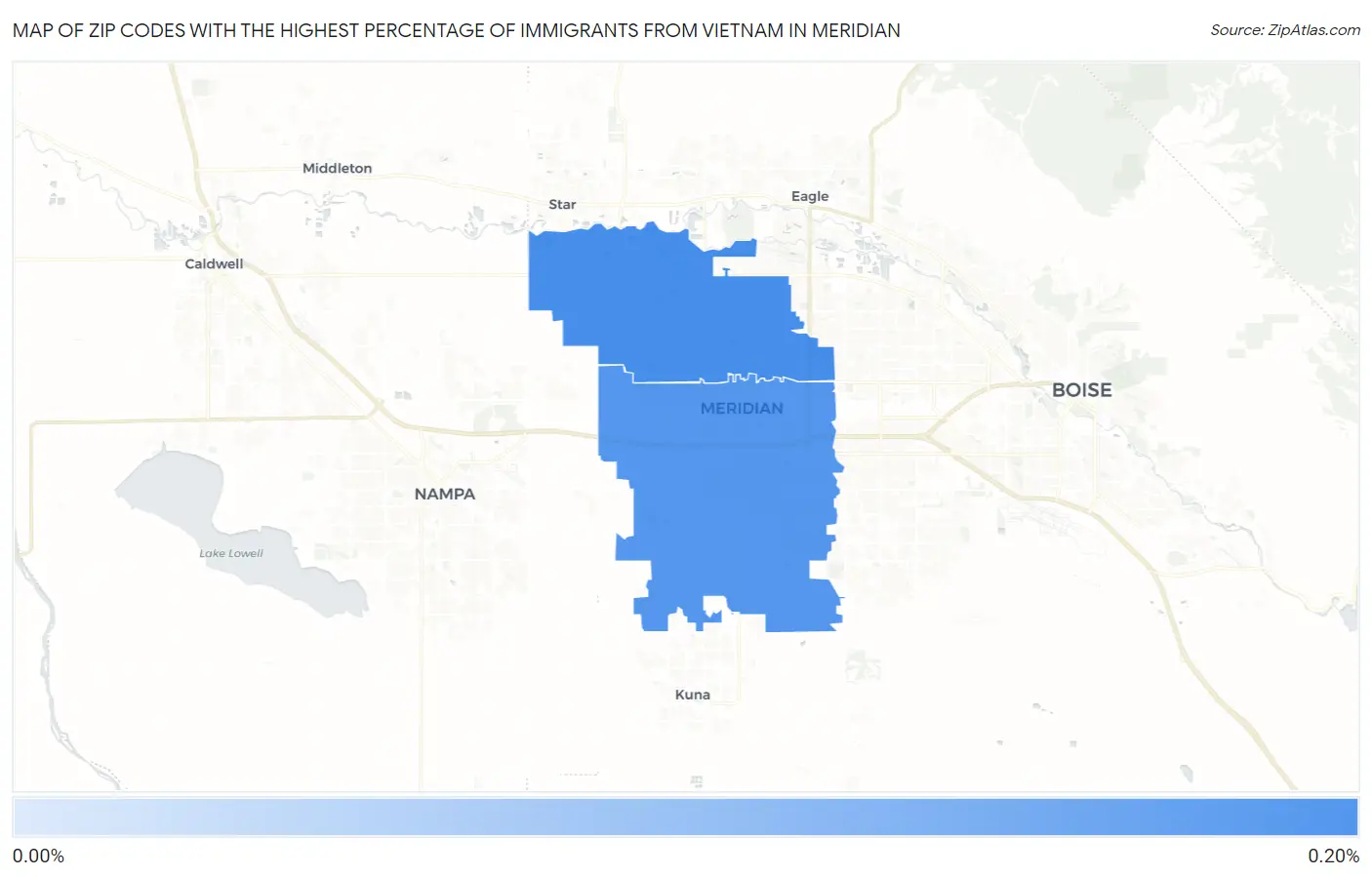 Zip Codes with the Highest Percentage of Immigrants from Vietnam in Meridian Map