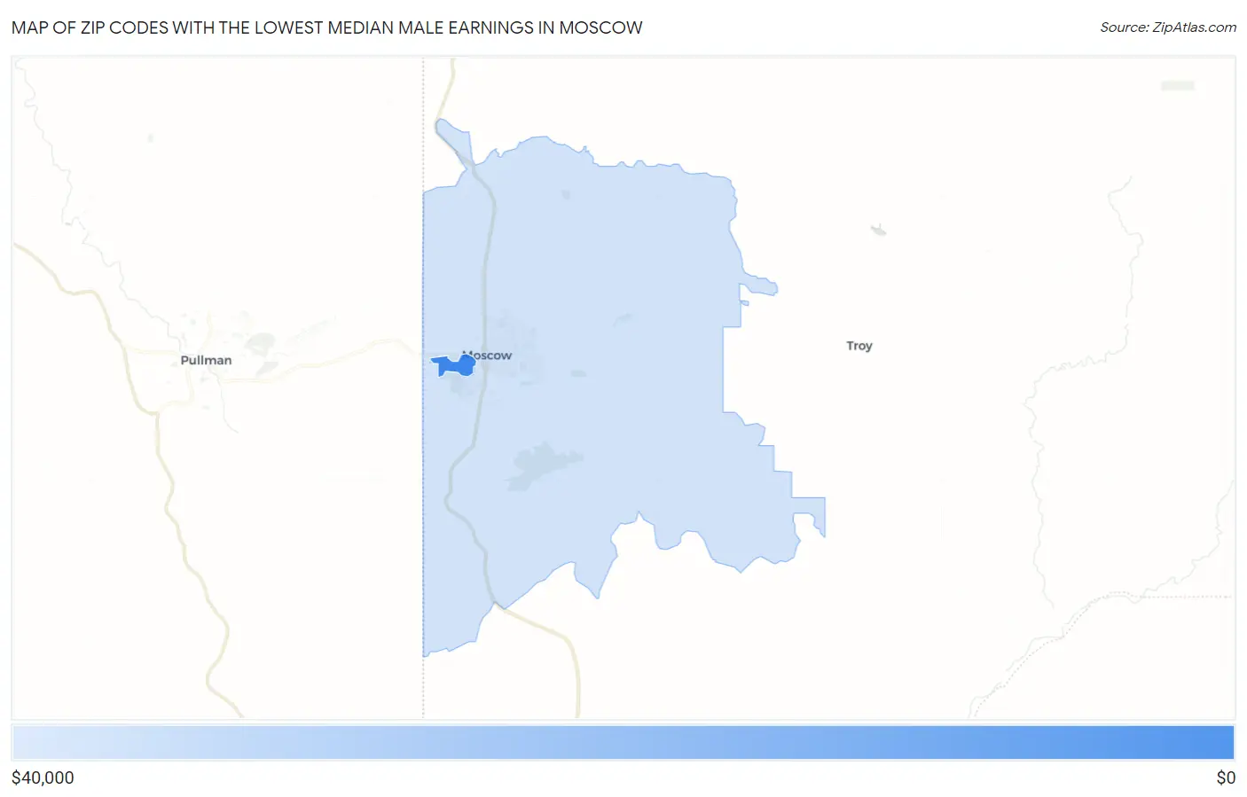 Zip Codes with the Lowest Median Male Earnings in Moscow Map